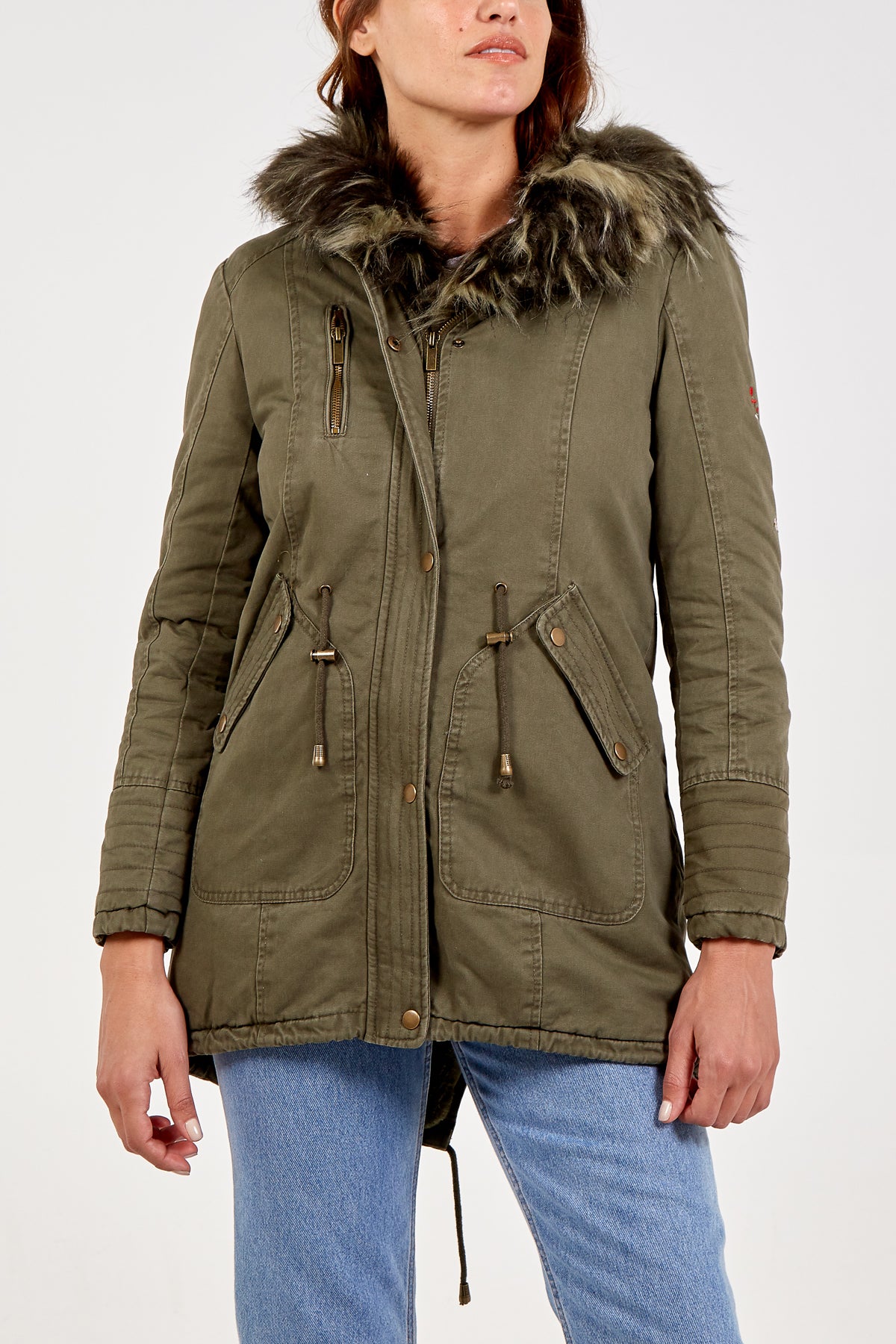 Fur Lined Embroidery Parka Coat