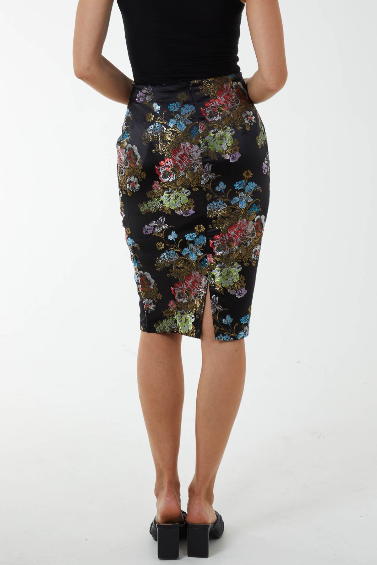 Floral Jacquard Pencil Midi Skirt
