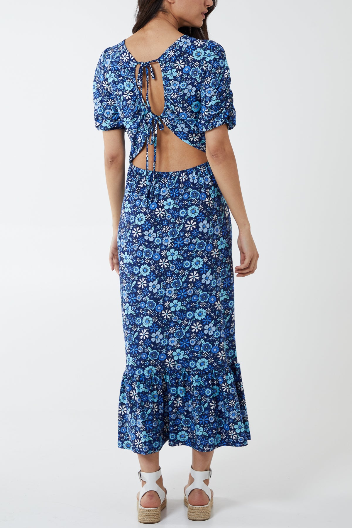 Floral Double Tie Cut Out Crepe Dress