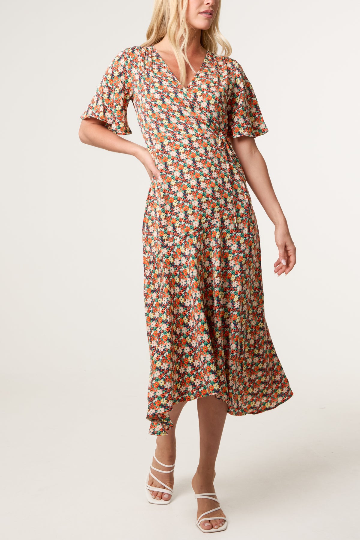 Floral Wrap Midi Dress