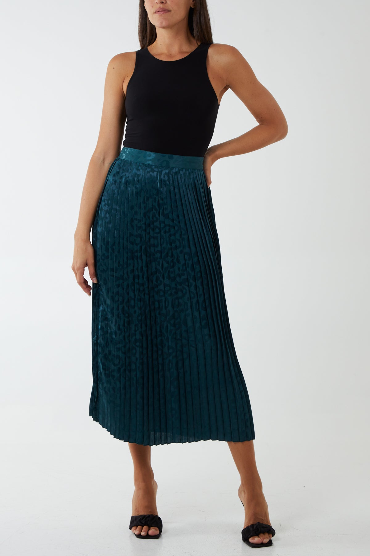 Animal Satin Jacquard Pleated Midi Skirt