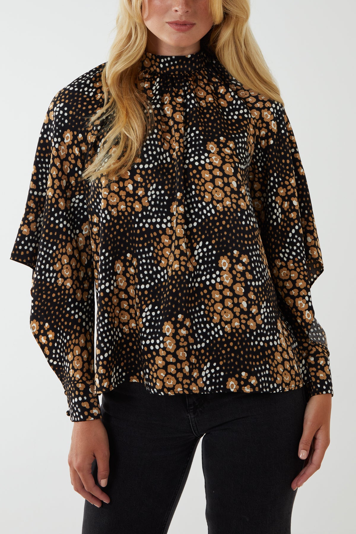 High Neck Cut Out Volume Sleeve Top