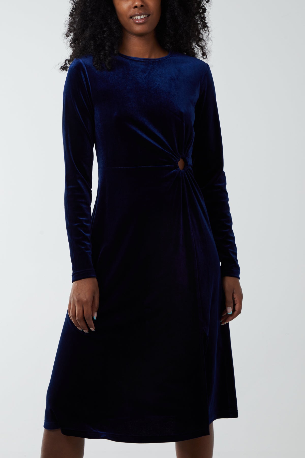 Velvet High Neck Keyhole Side Split Dress