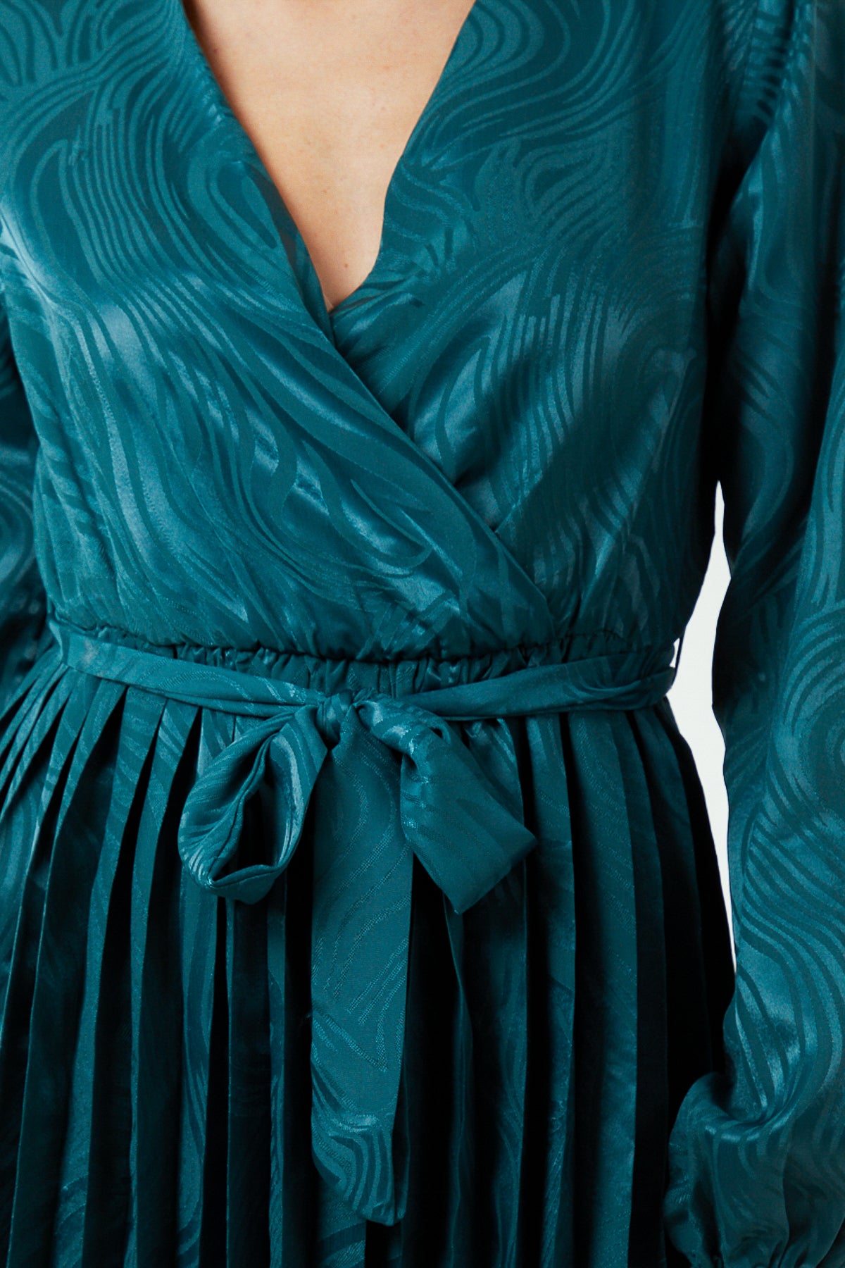 Jacquard Wrap Front Belted Midi Dress