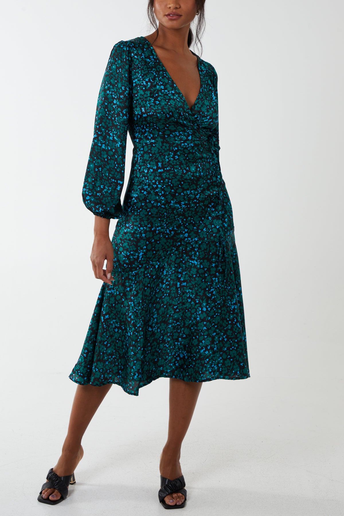 Wrap Front Floral Midi Dress
