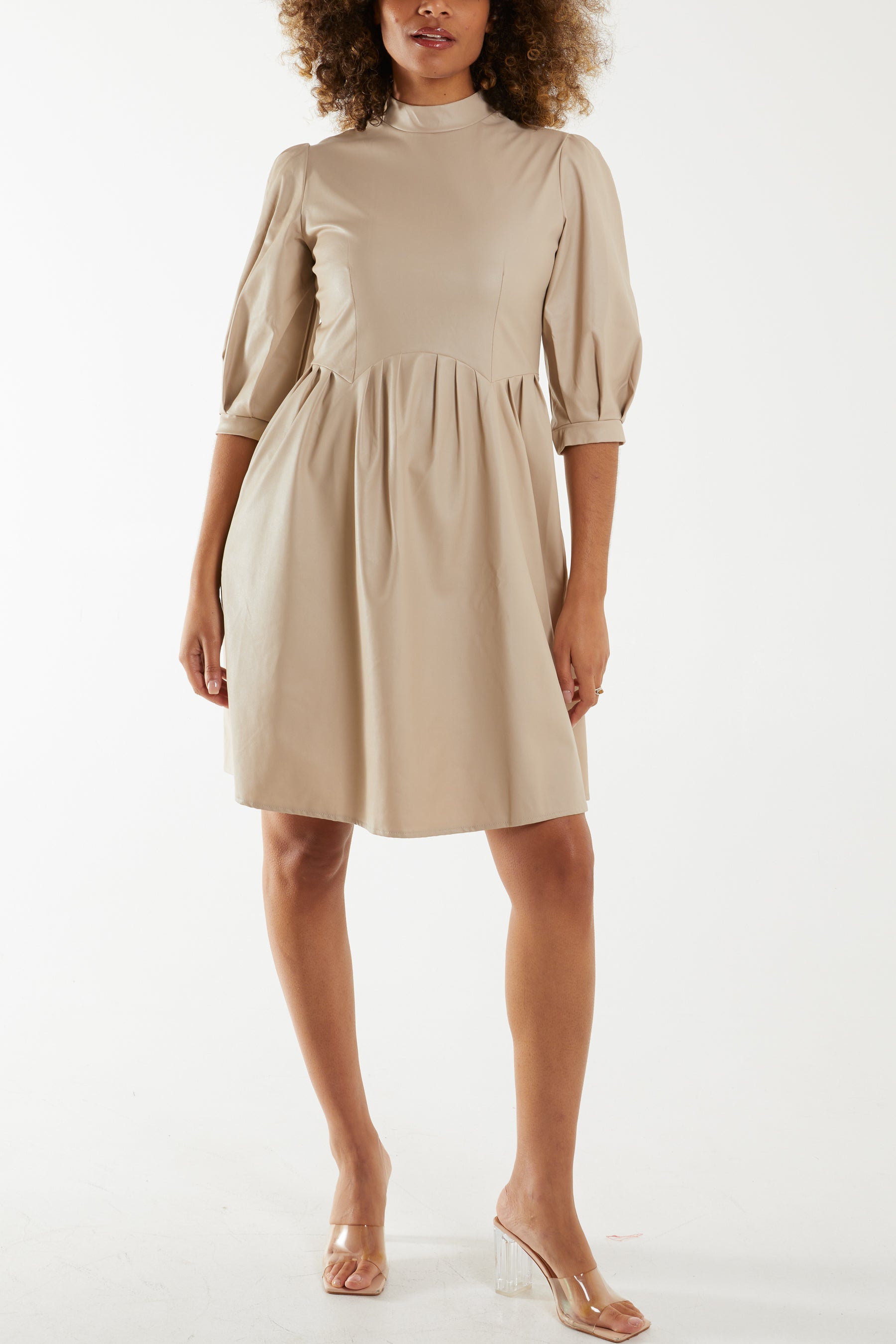 fashion designing dress in pakistan ULTRA LUXE FAUX LEATHER MOCK NECK MINI DRESS IN WHITE – AKIRA main image 0