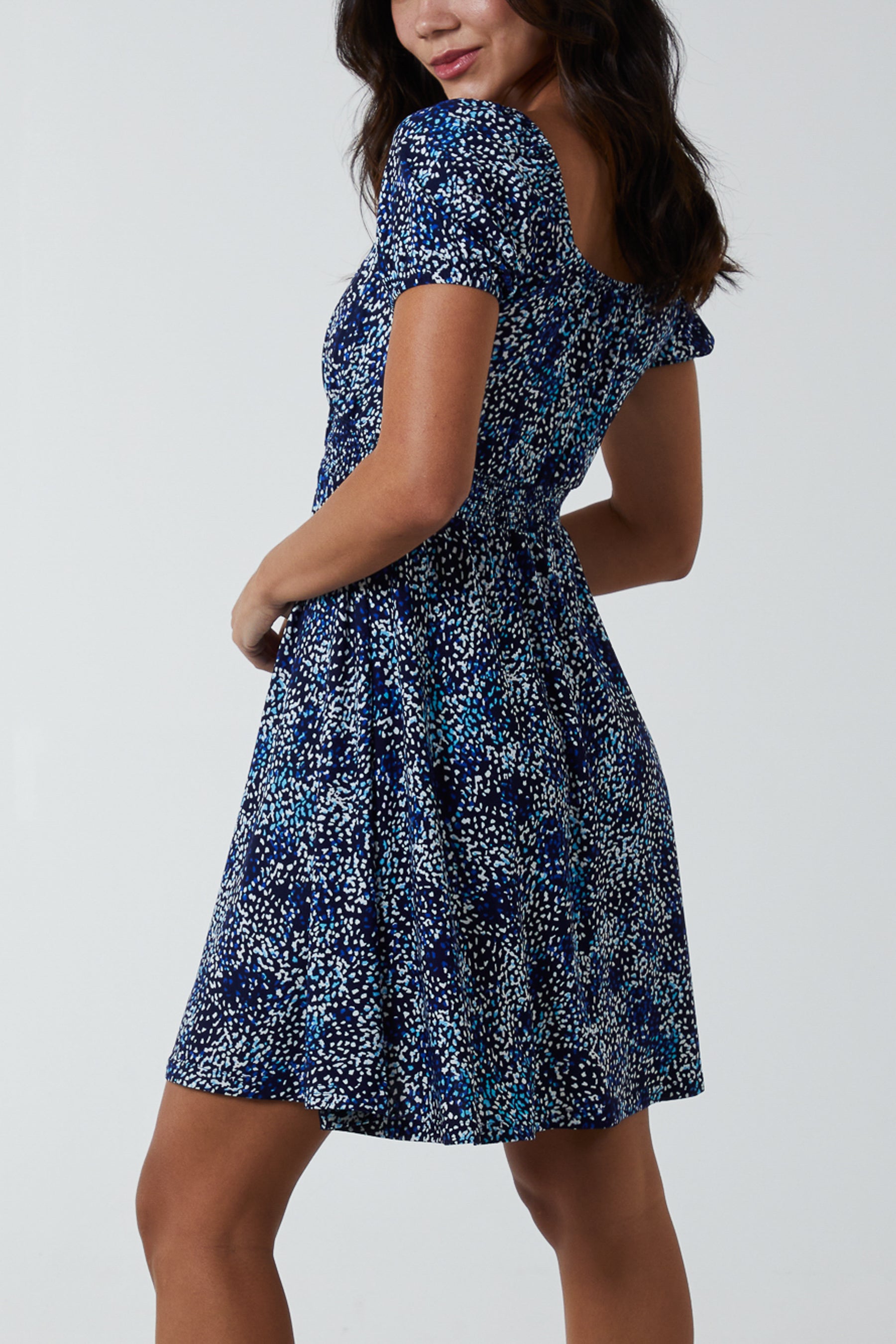 Dotty Shirred Sweetheart Mini Dress