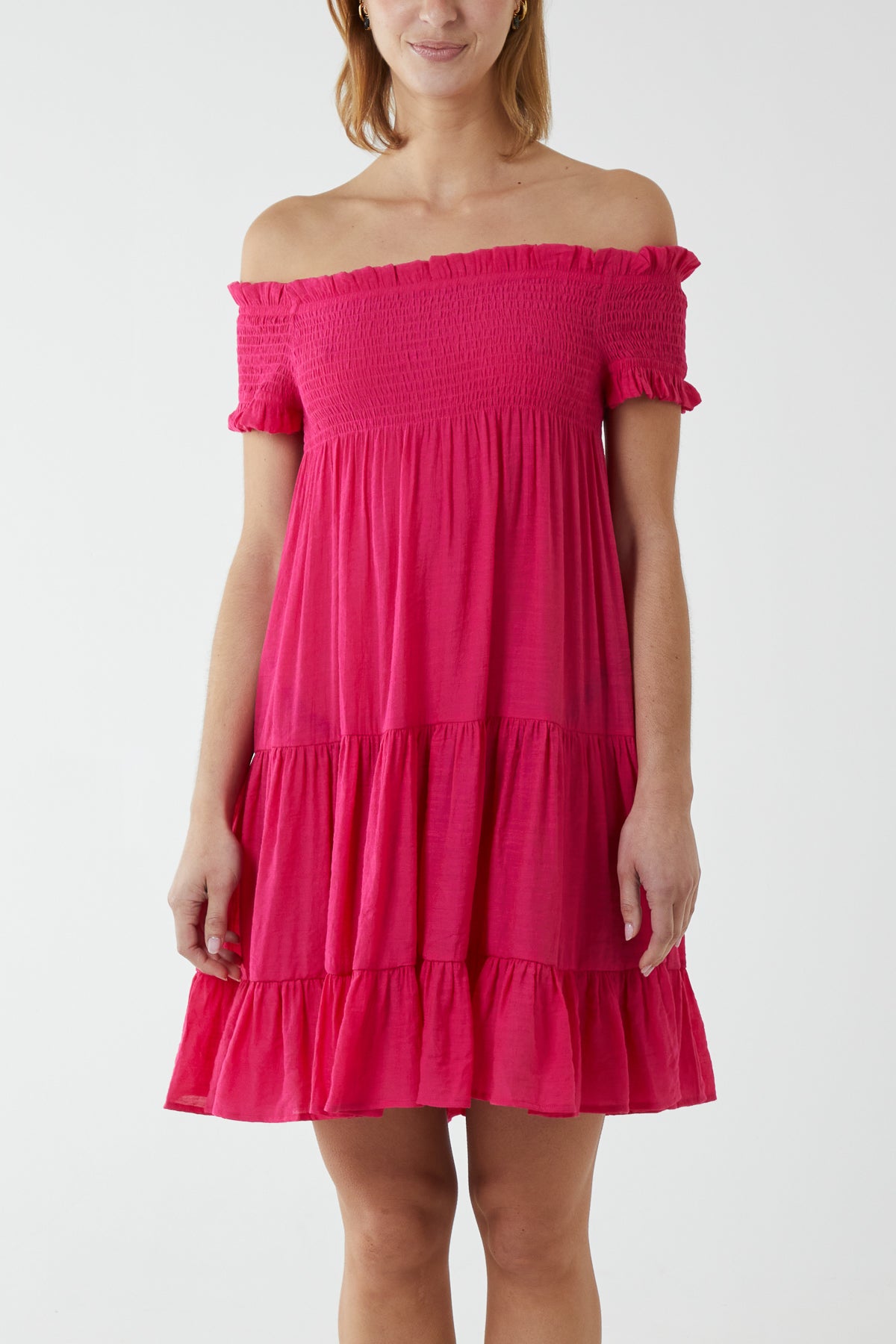 Bardot Shirred Floaty Mini Dress