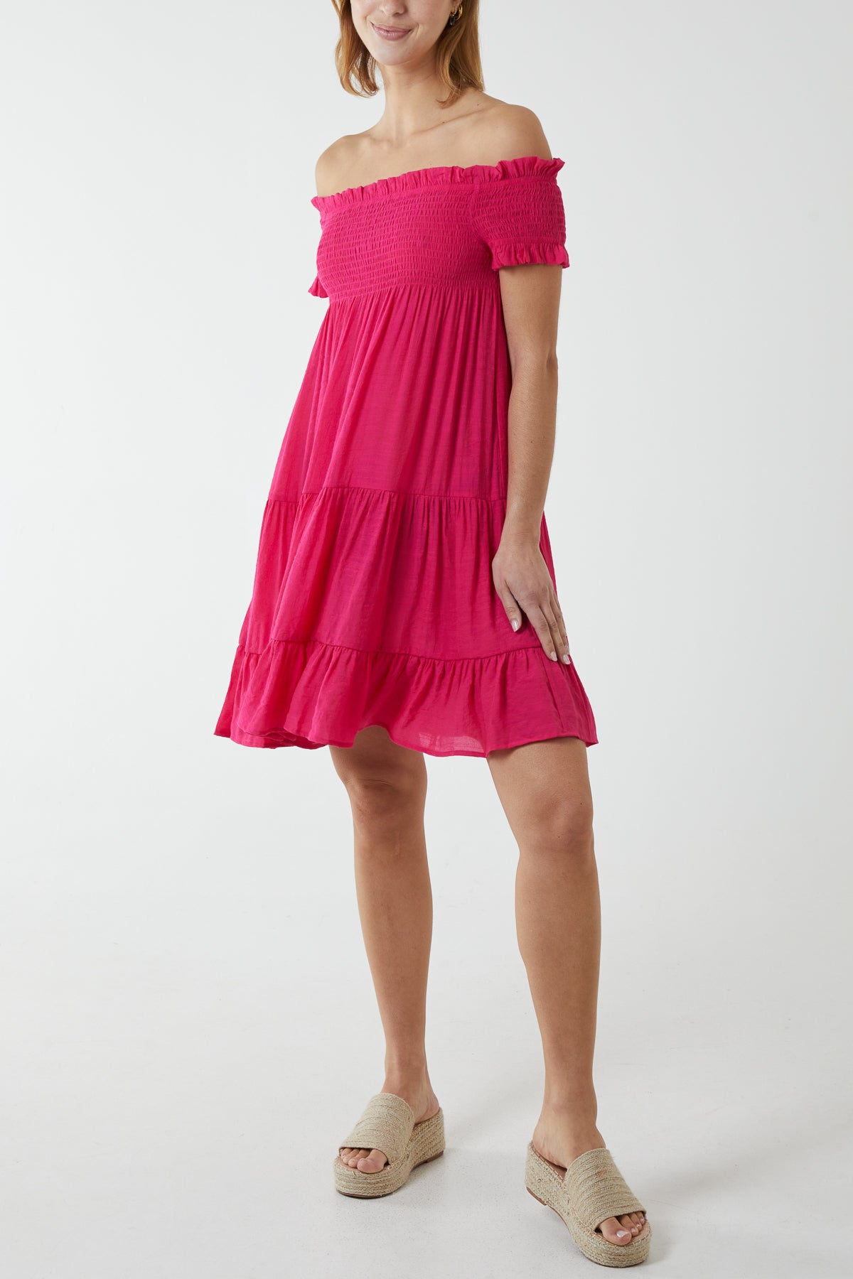 Bardot Shirred Floaty Mini Dress