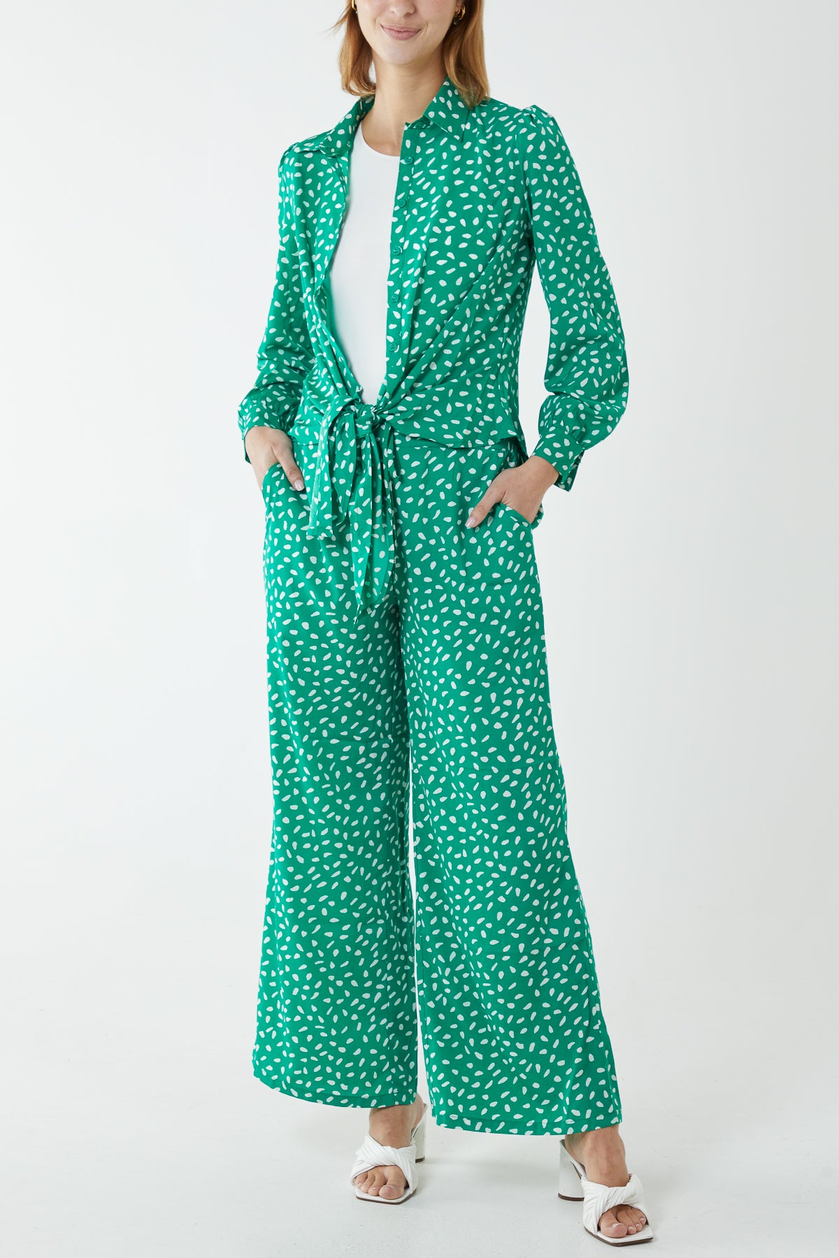 Polka Dot Tie Front Shirt and Trouser Co-Ord