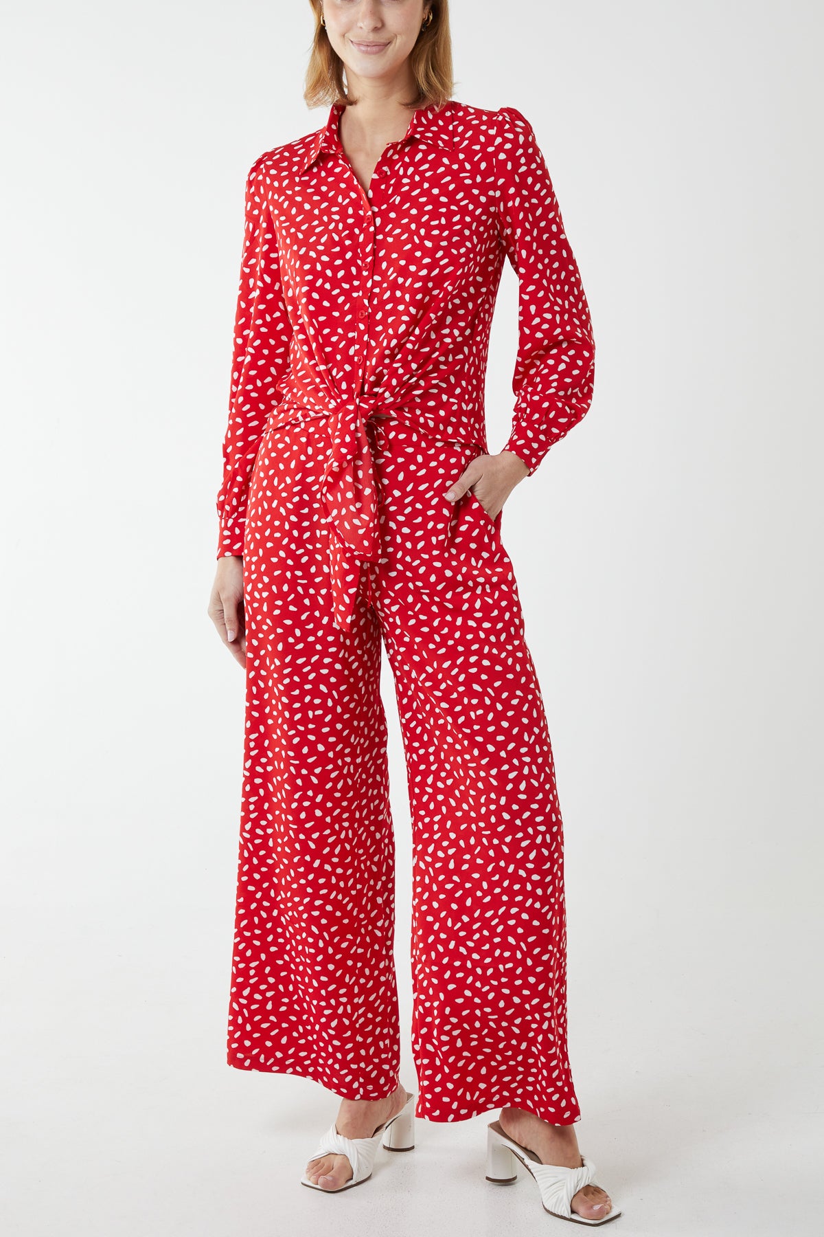 Polka Dot Tie Front Shirt and Trouser Co-Ord