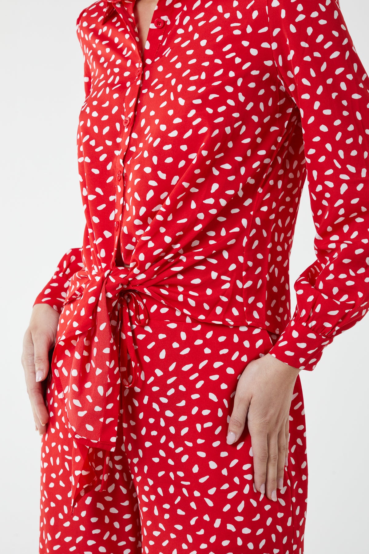 Polka Dot Tie Front Shirt and Trouser Co-Ord
