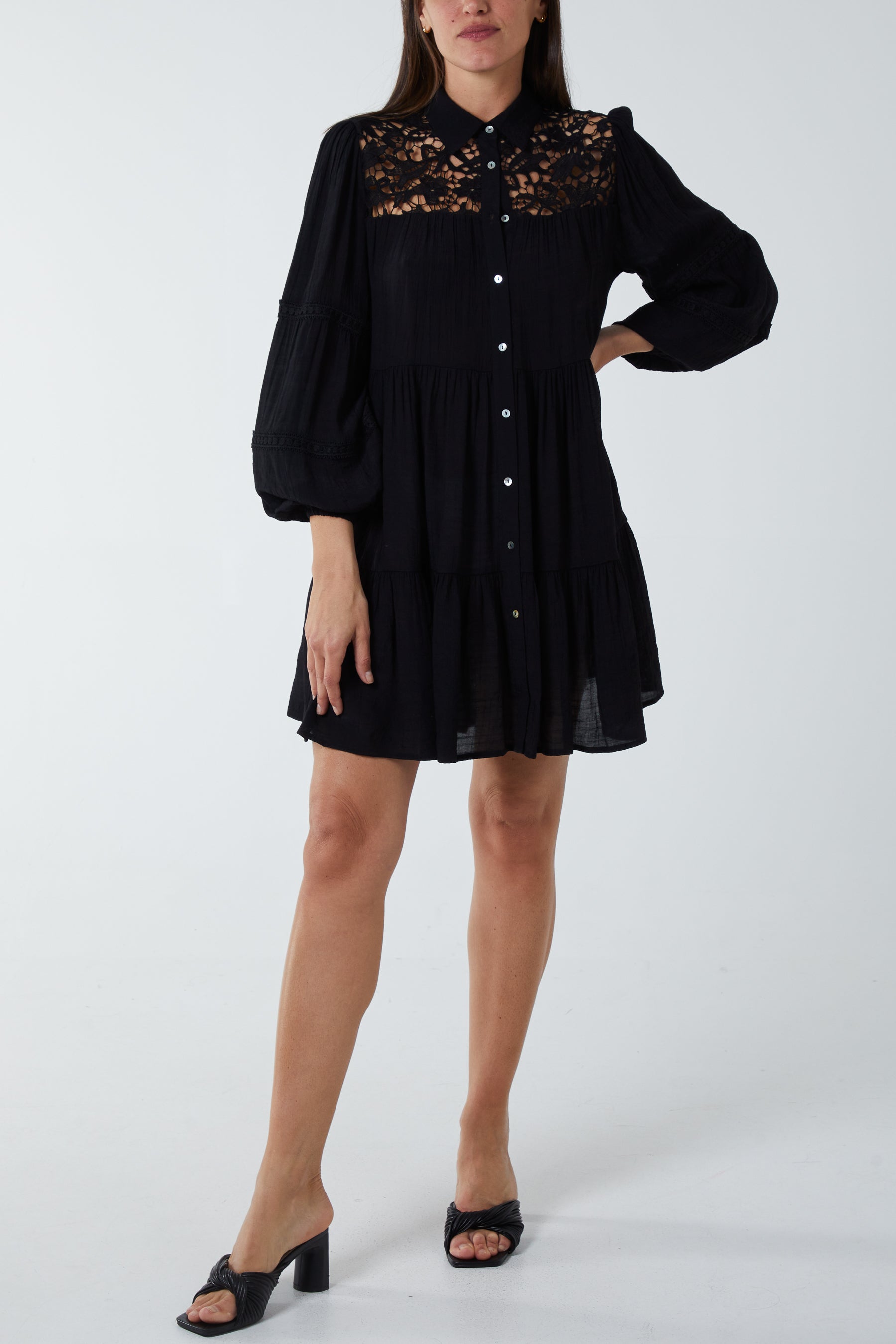 Crochet Detail Oversized Shirt Dress