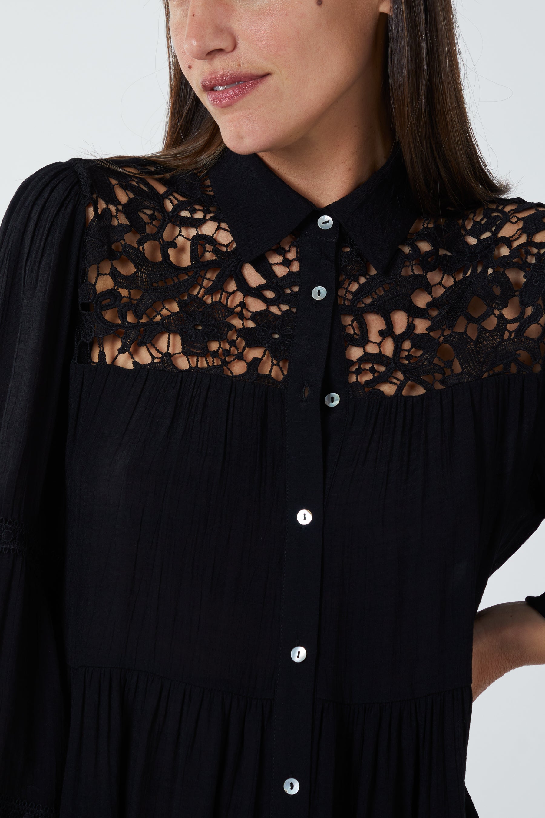 Crochet Detail Oversized Shirt Dress