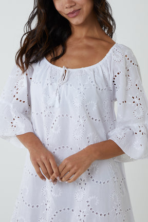 Round Neck Broderie Anglaise Tunic Dress