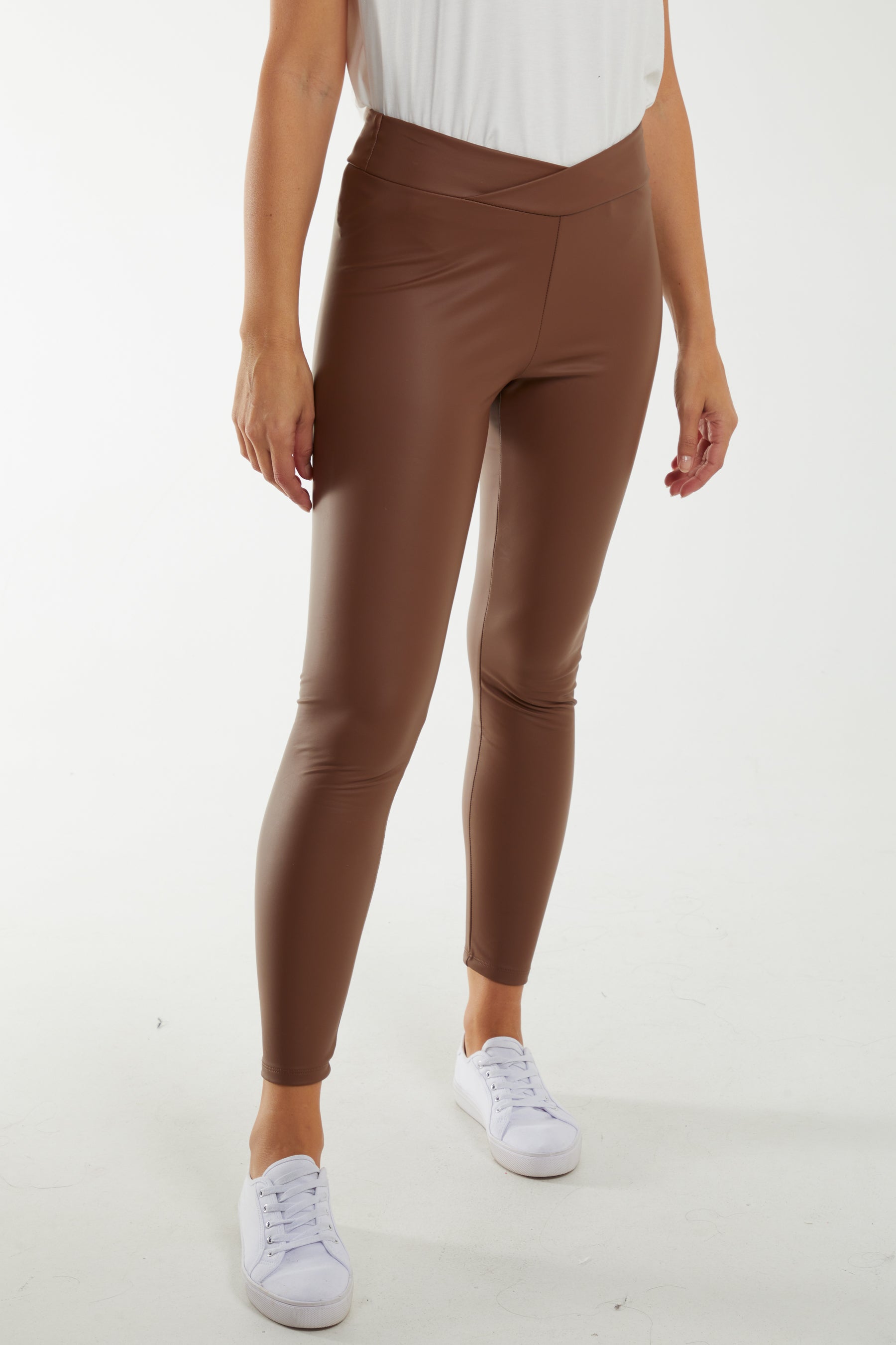Leather Look Asymmetric Waistband Legging