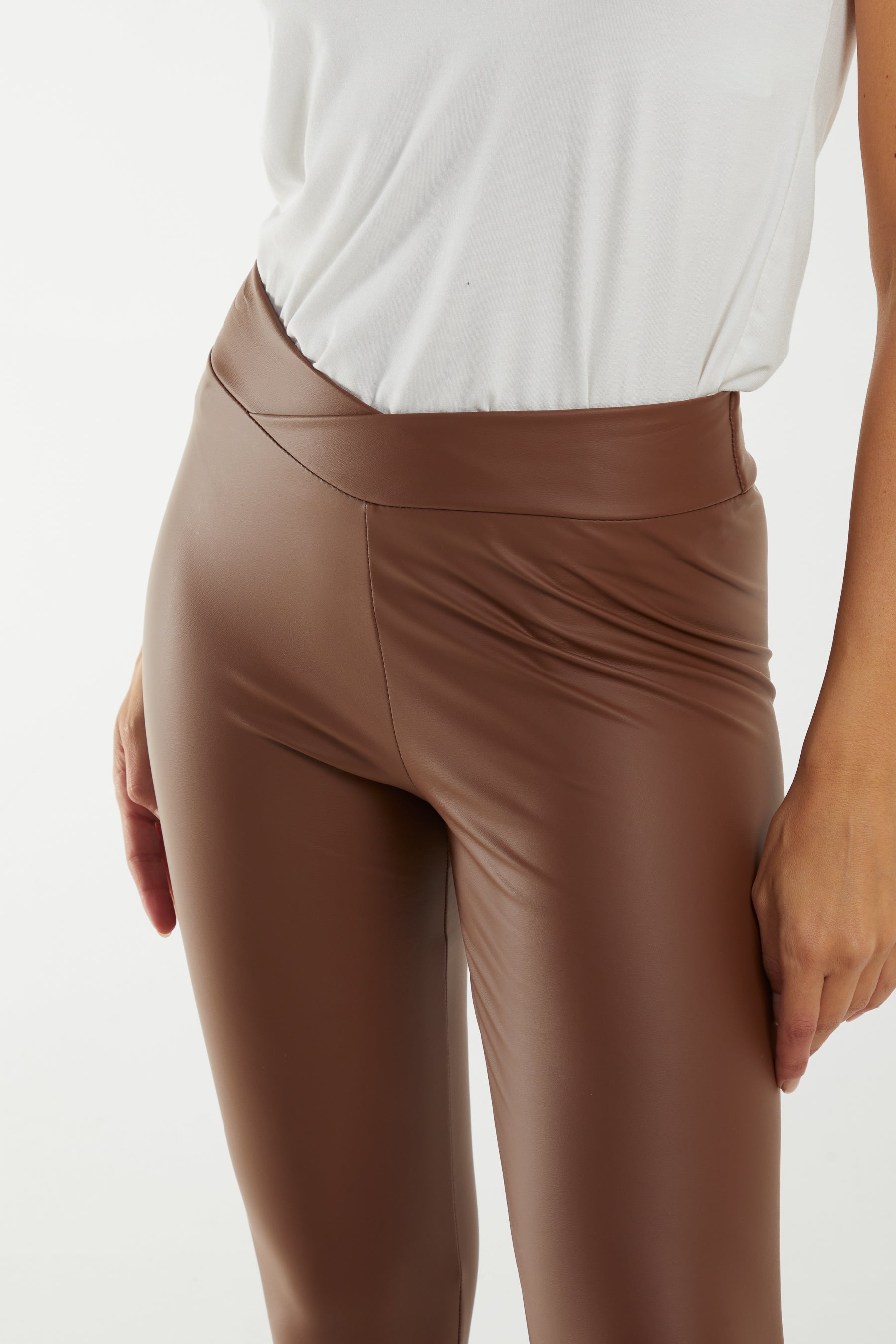 Leather Look Asymmetric Waistband Legging