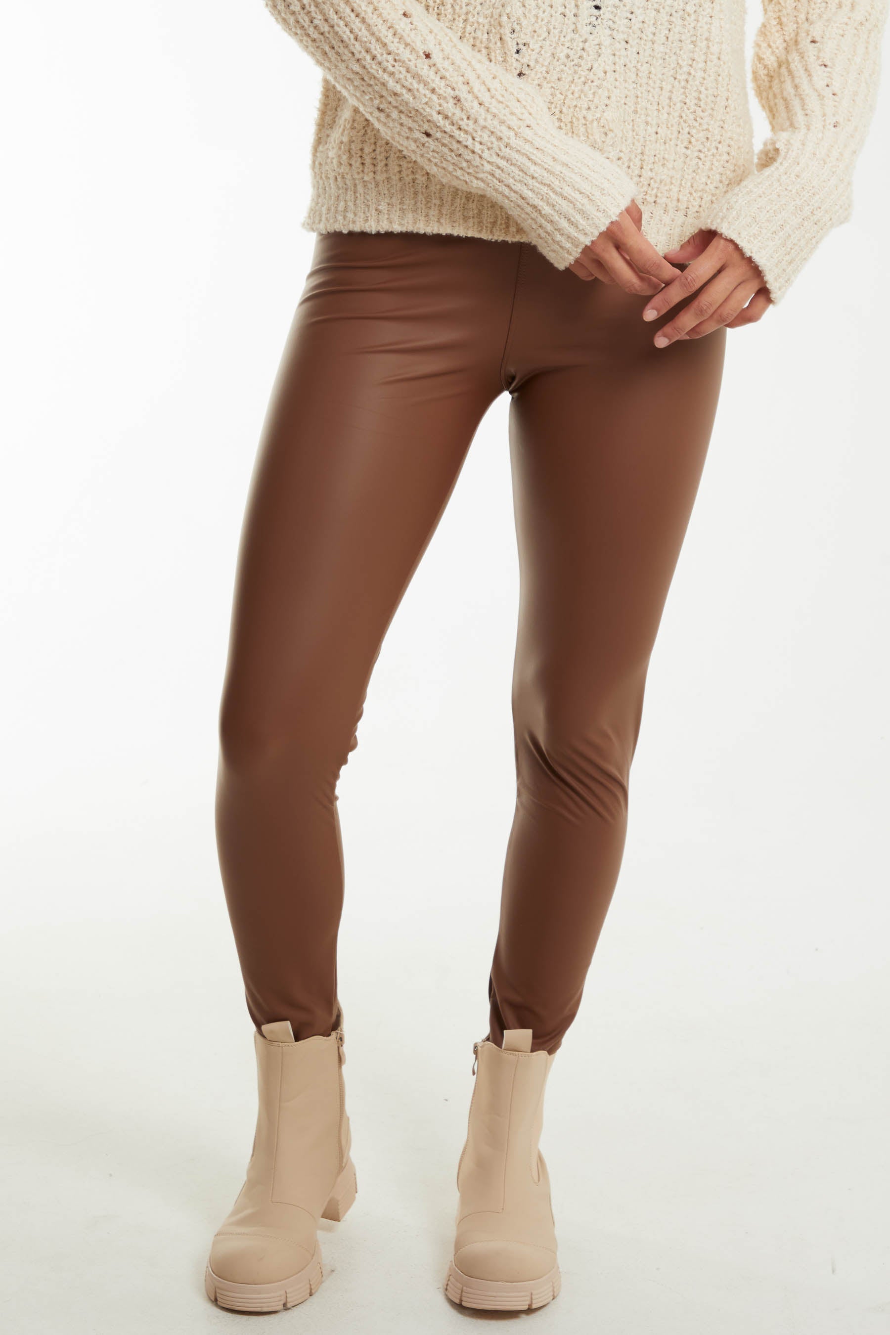 Leather Look Thick Waistband Legging