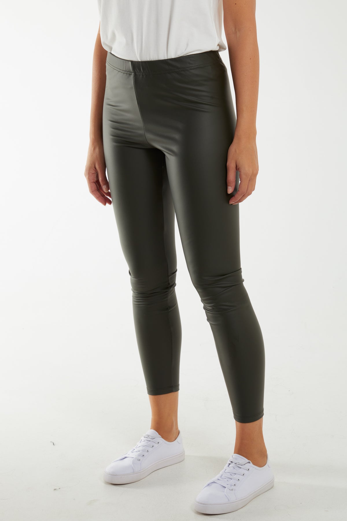 Leather Look Thin Waistband Leggings