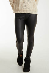 Leather Look Thin Waistband Leggings