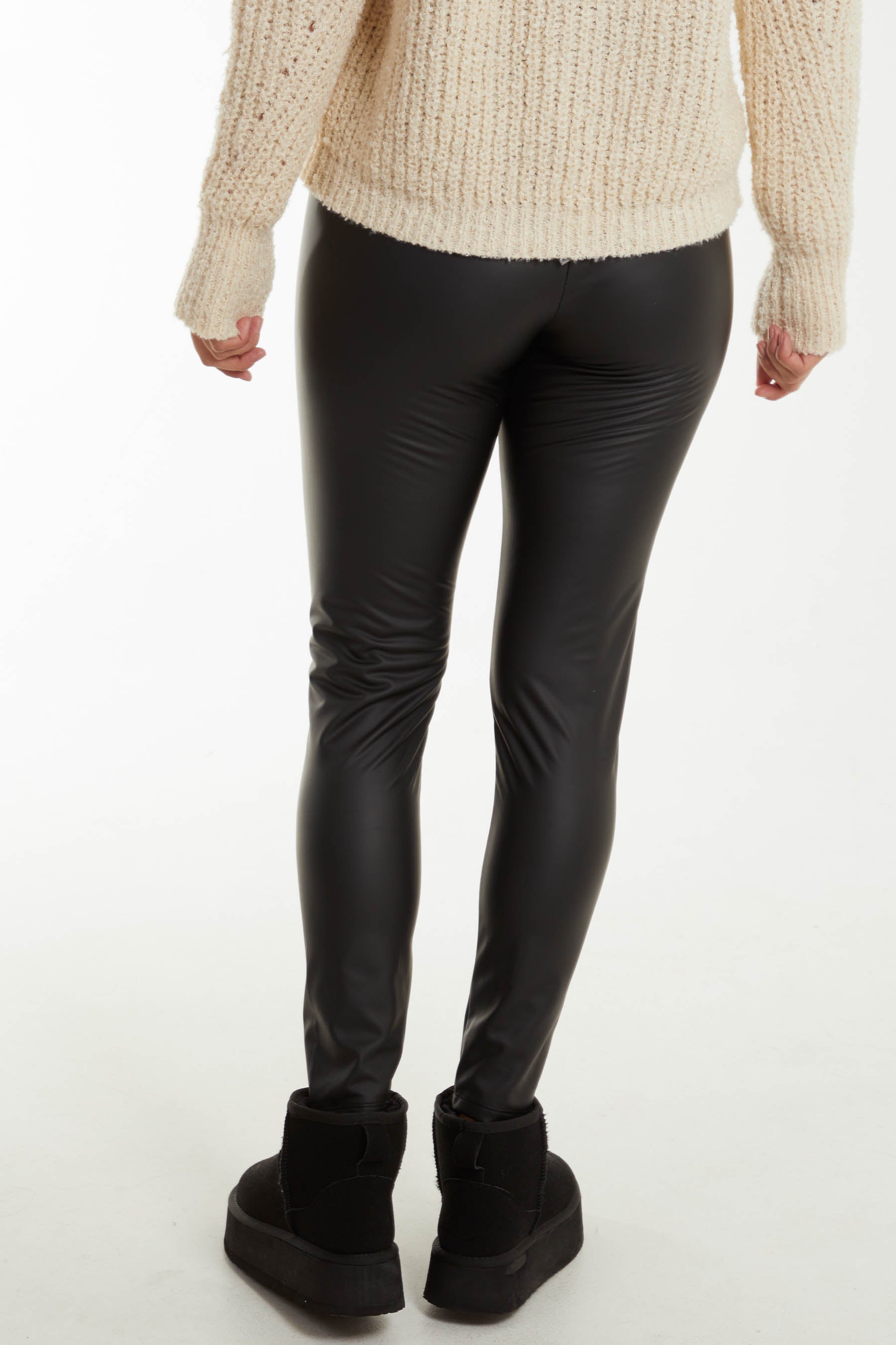 Leather Look Thin Waistband Leggings