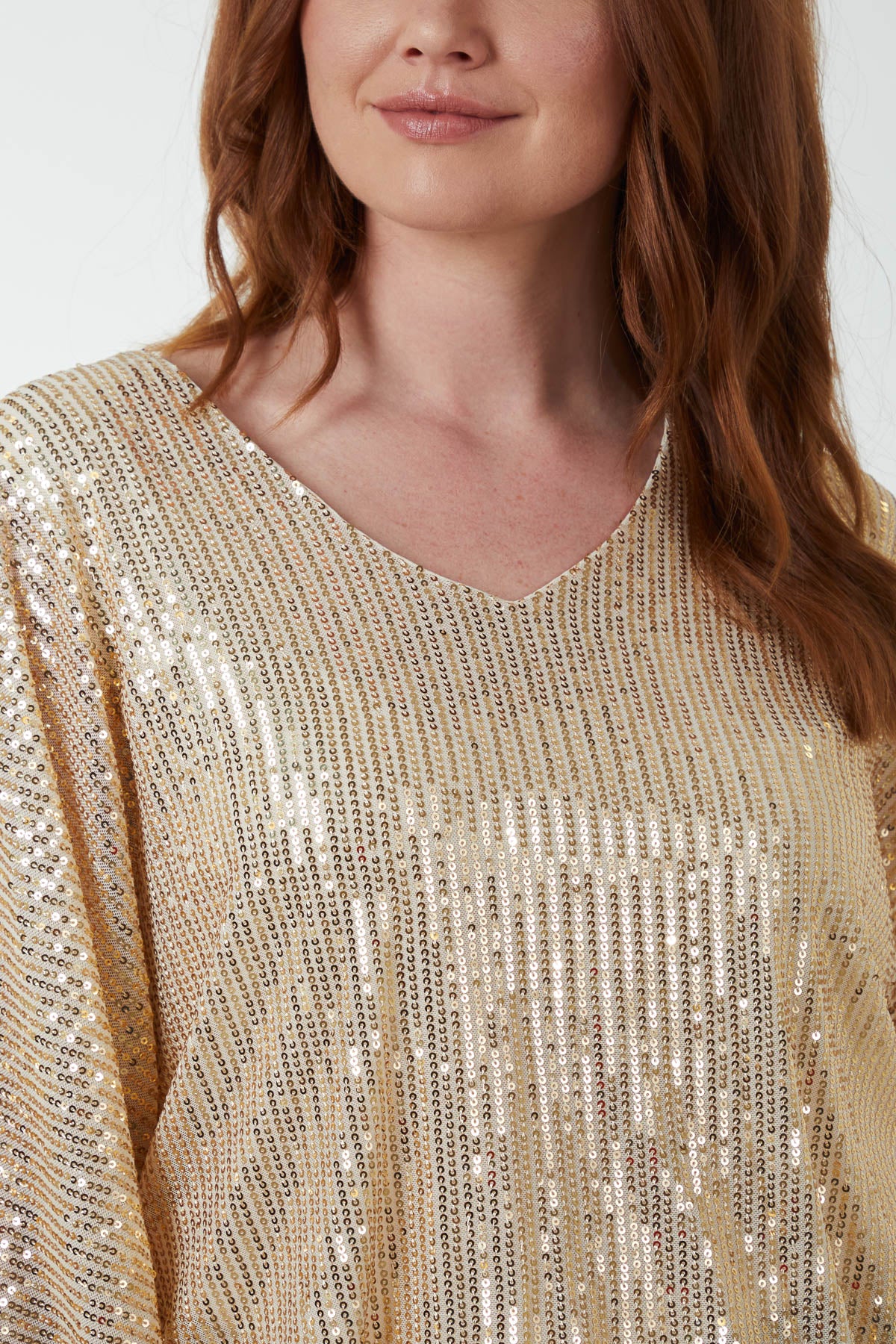 Sequin V-Neck Batwing Blouse