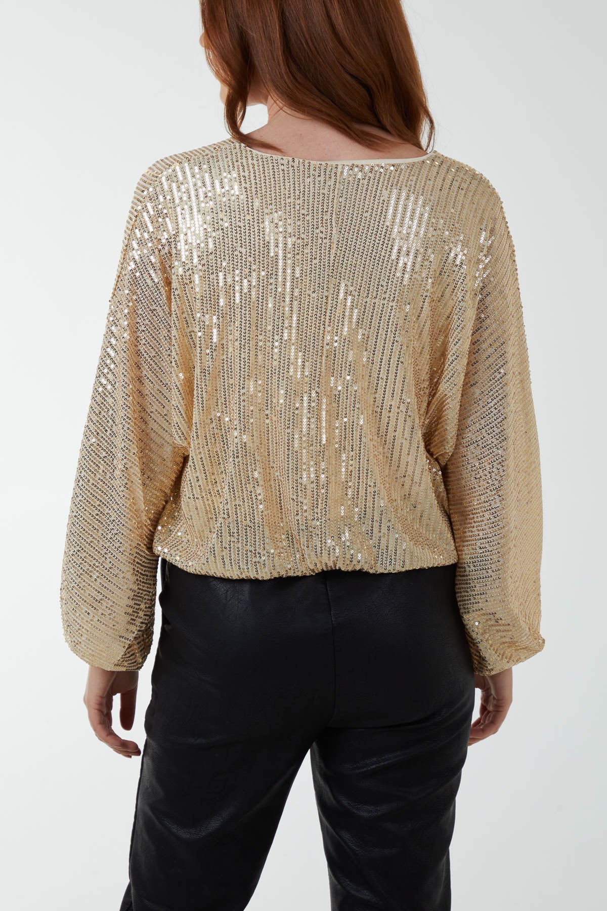 Sequin V-Neck Batwing Blouse