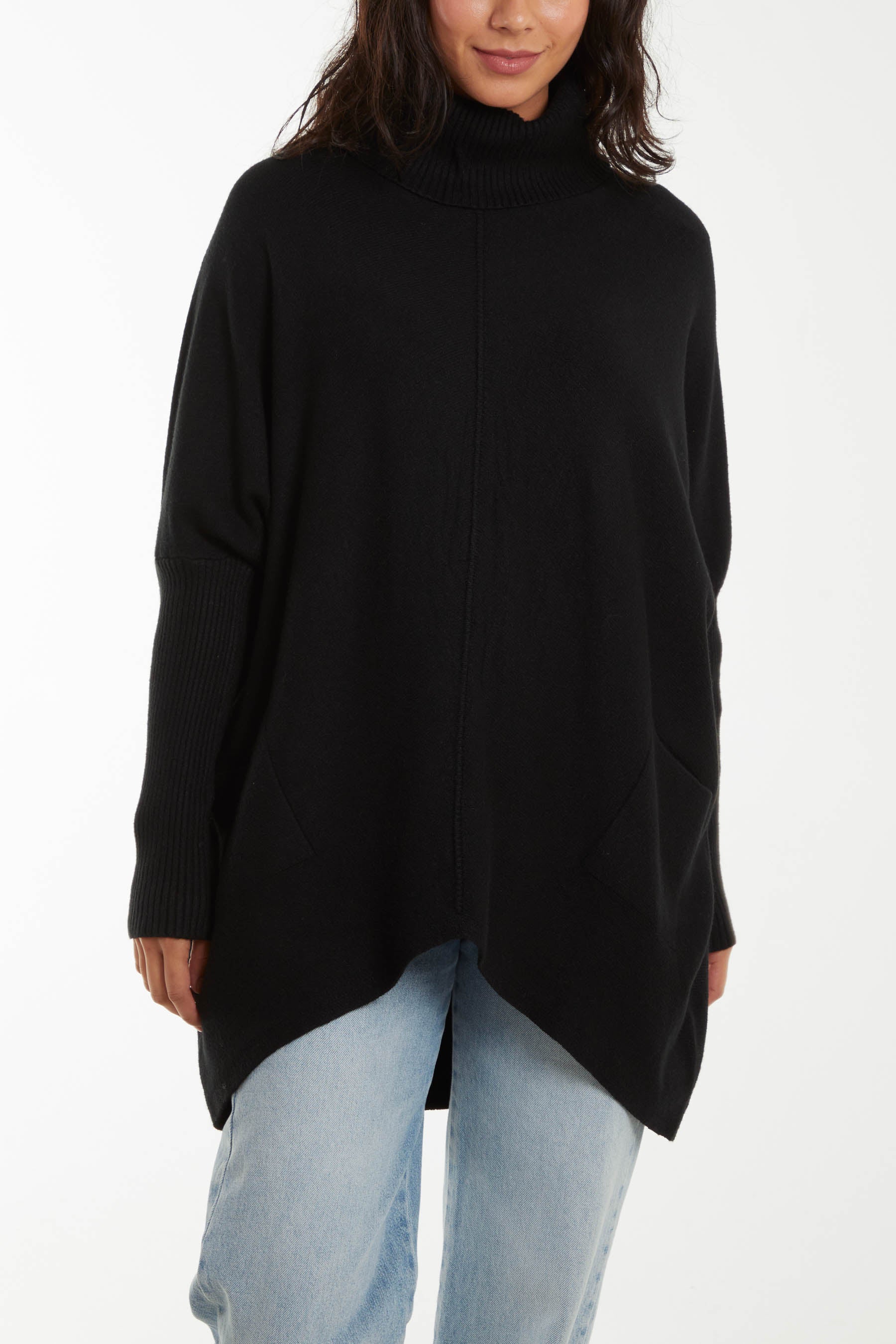 LANYO LILI Women's Oversized Turtleneck Sweater - Batwing Sleeves, Split Hem, Casual Knit Pullover