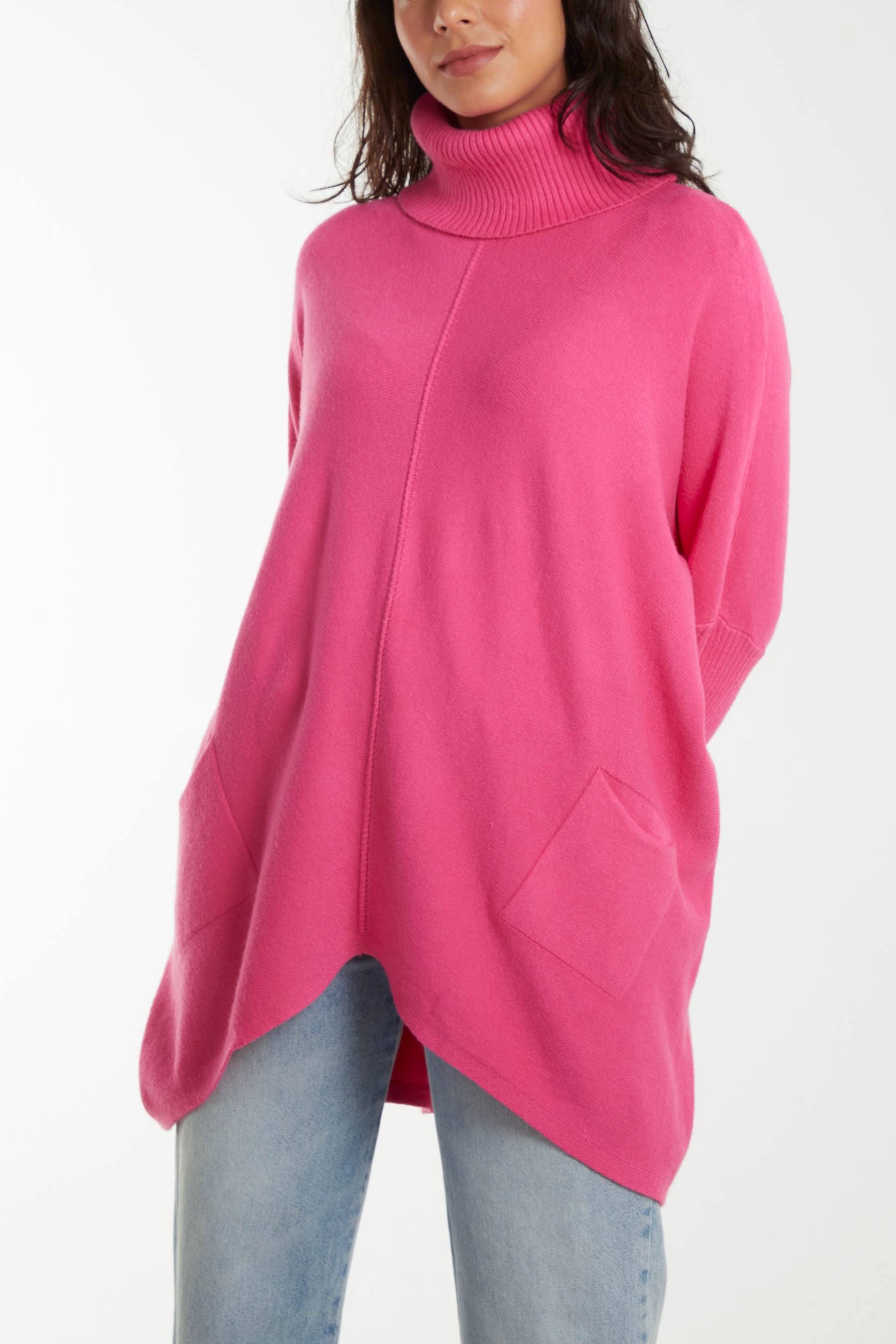 Roll Neck Pocket Batwing Sleeve Oversized Jumper - Main Image