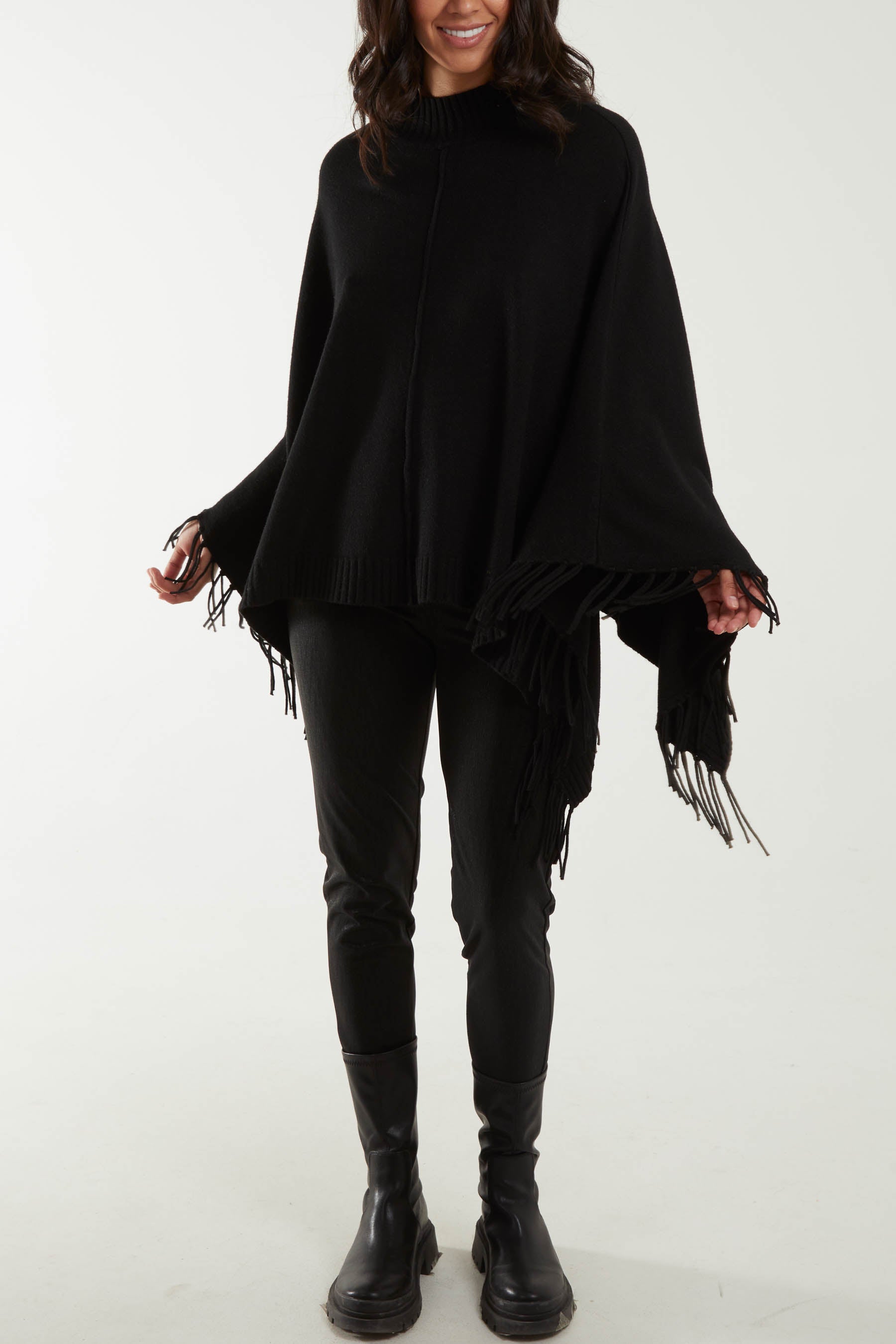 Tassel High Neck Poncho