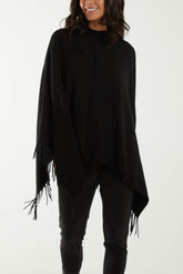 Tassel High Neck Poncho