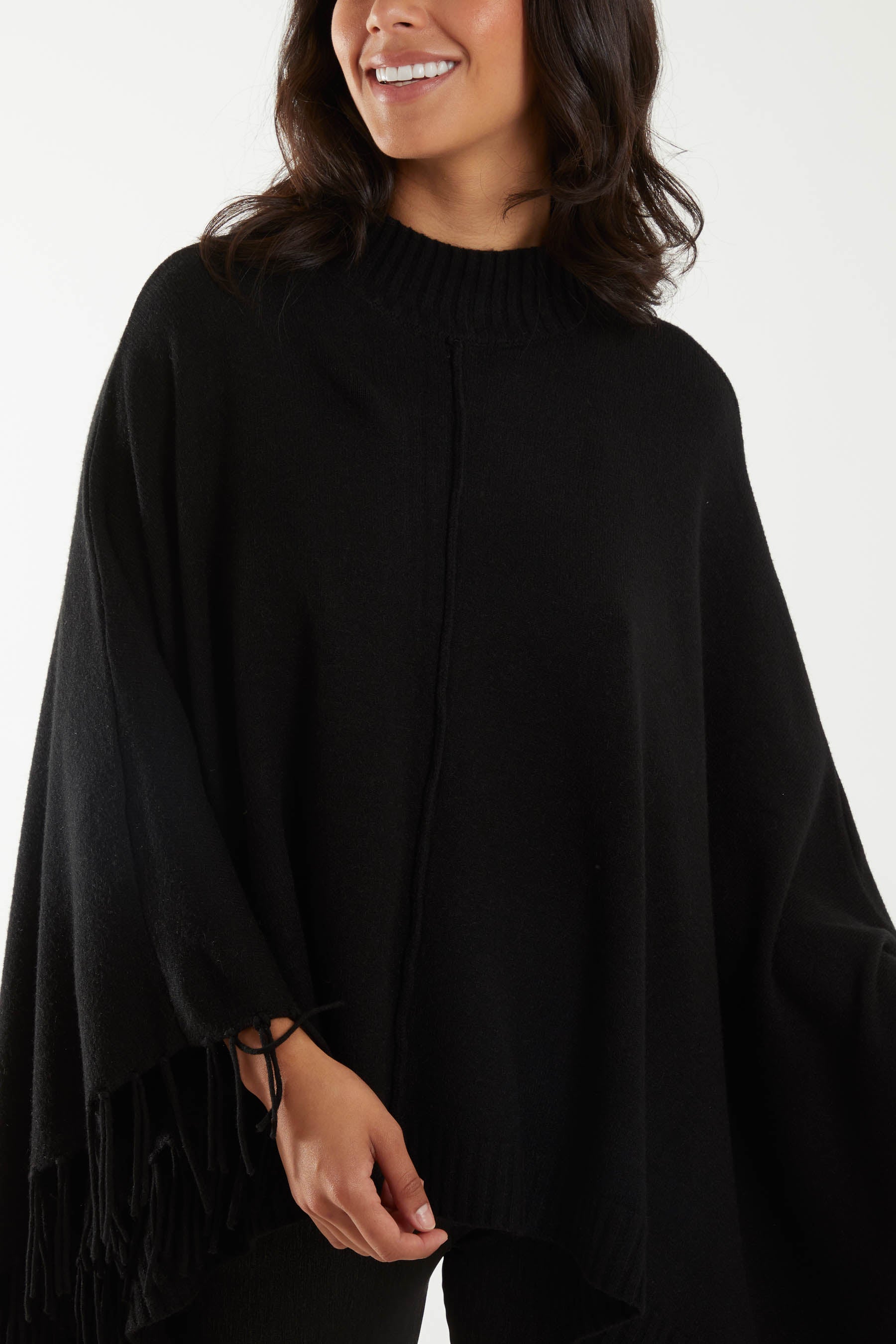 Tassel High Neck Poncho