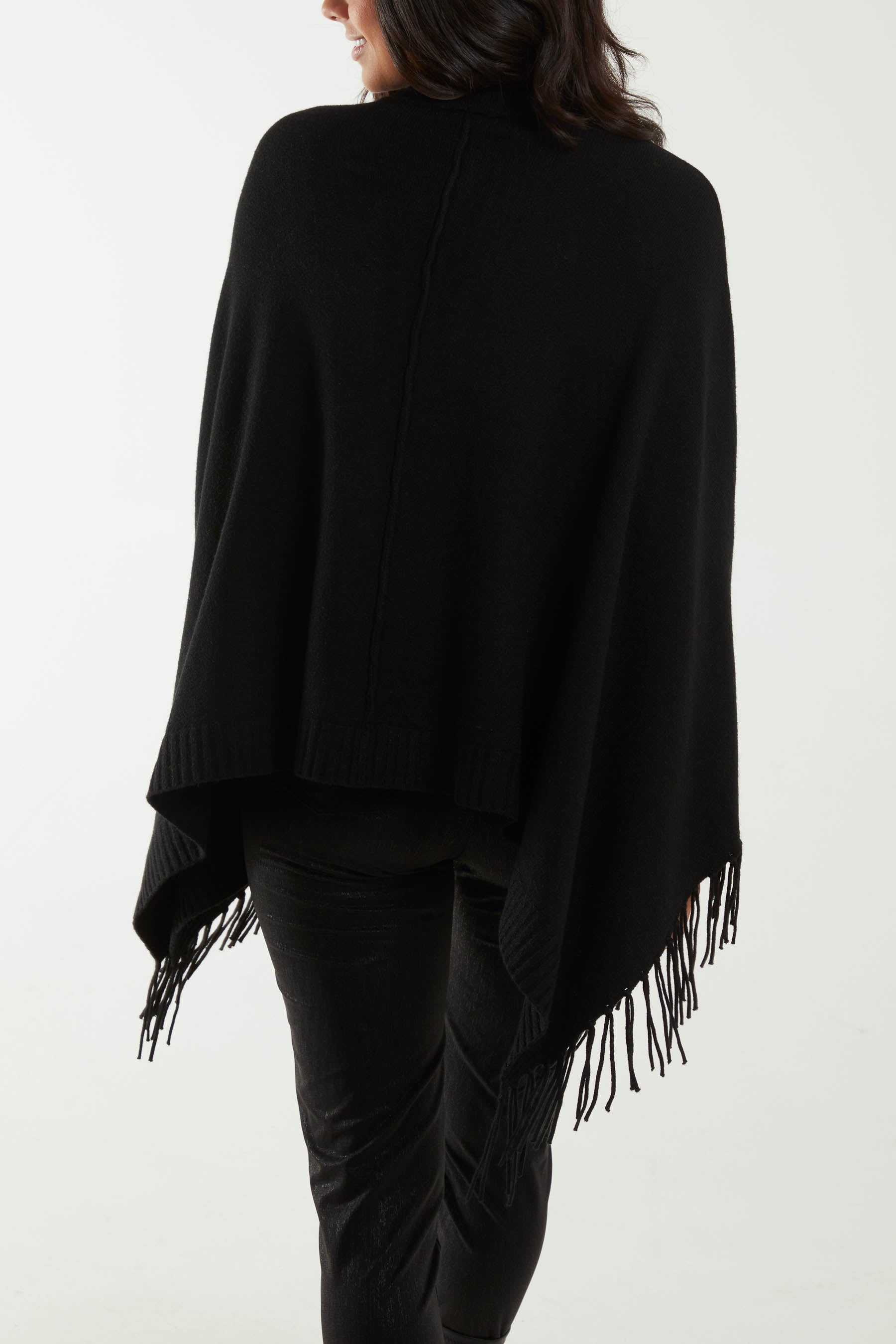 Tassel High Neck Poncho