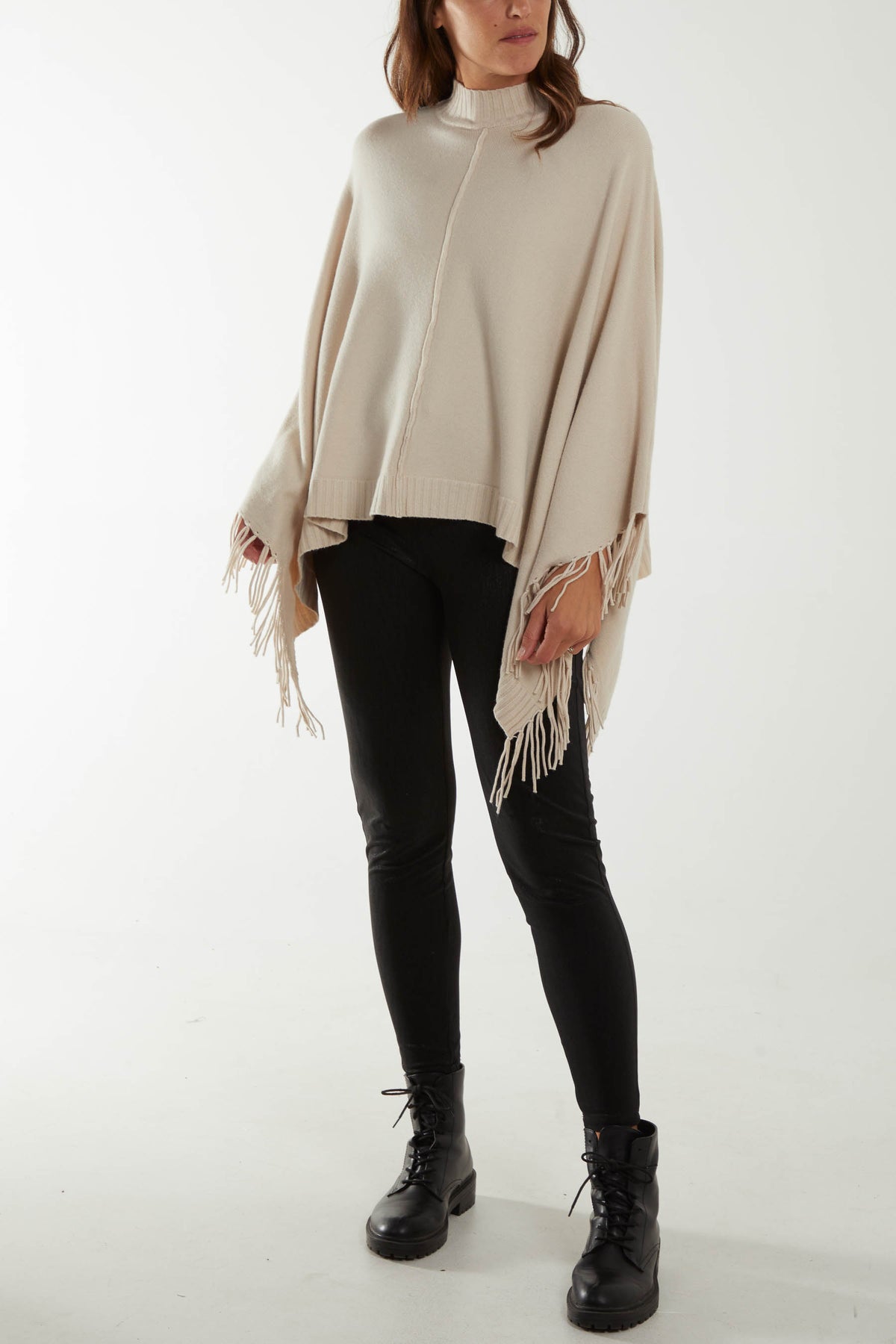 Tassel High Neck Poncho
