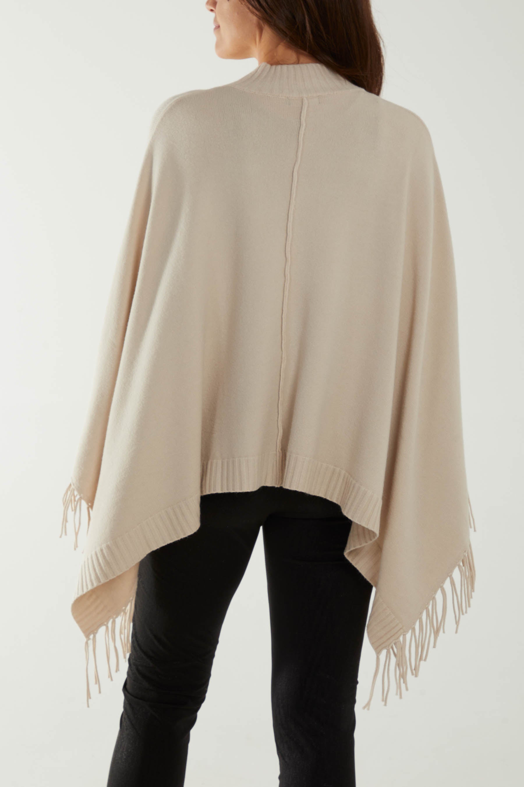 Tassel High Neck Poncho