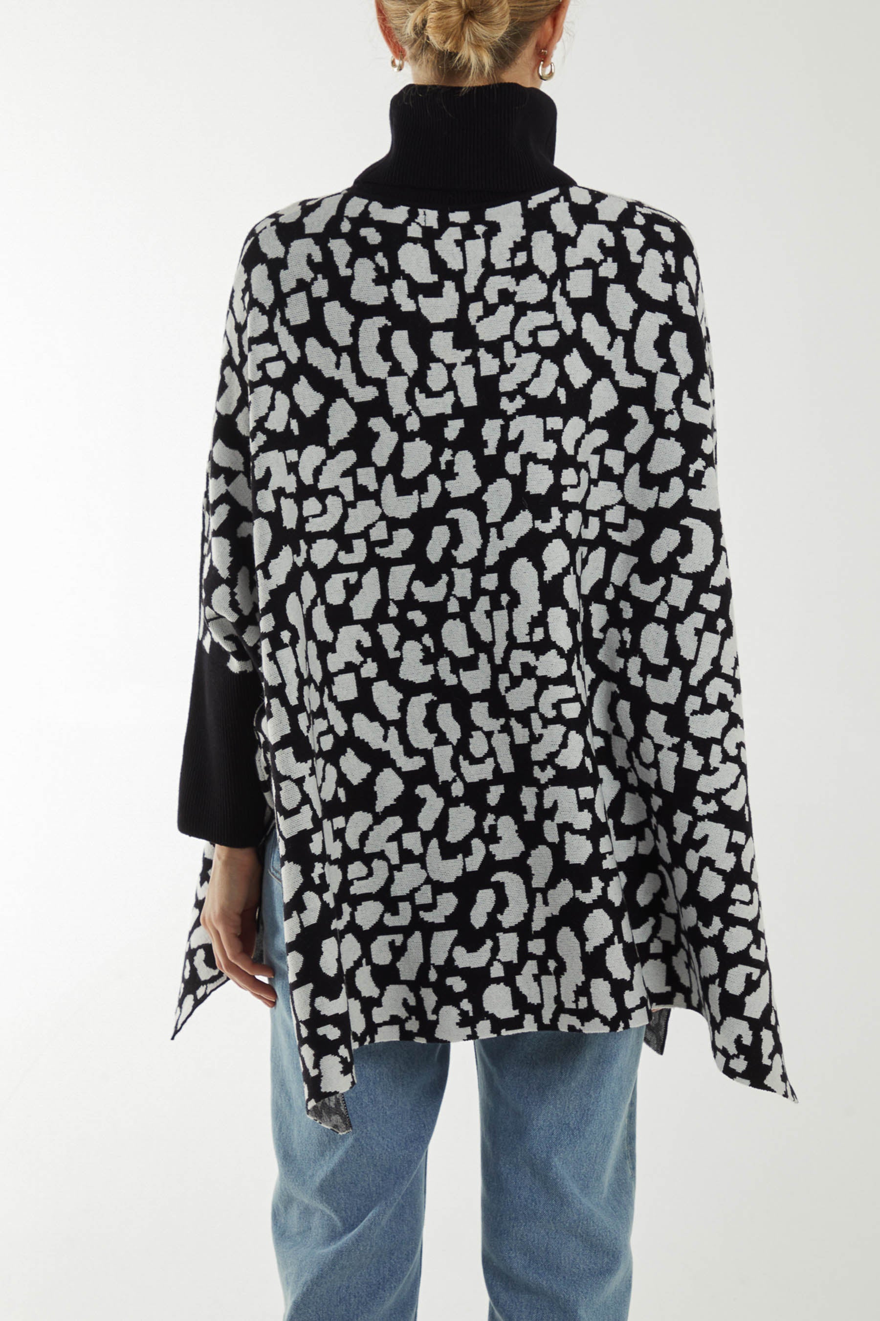 Animal Print Roll Neck Poncho Jumper