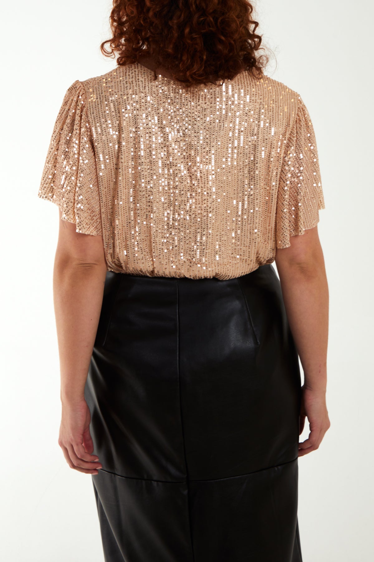Curve Angel Sleeve V-Neck Sequin Top