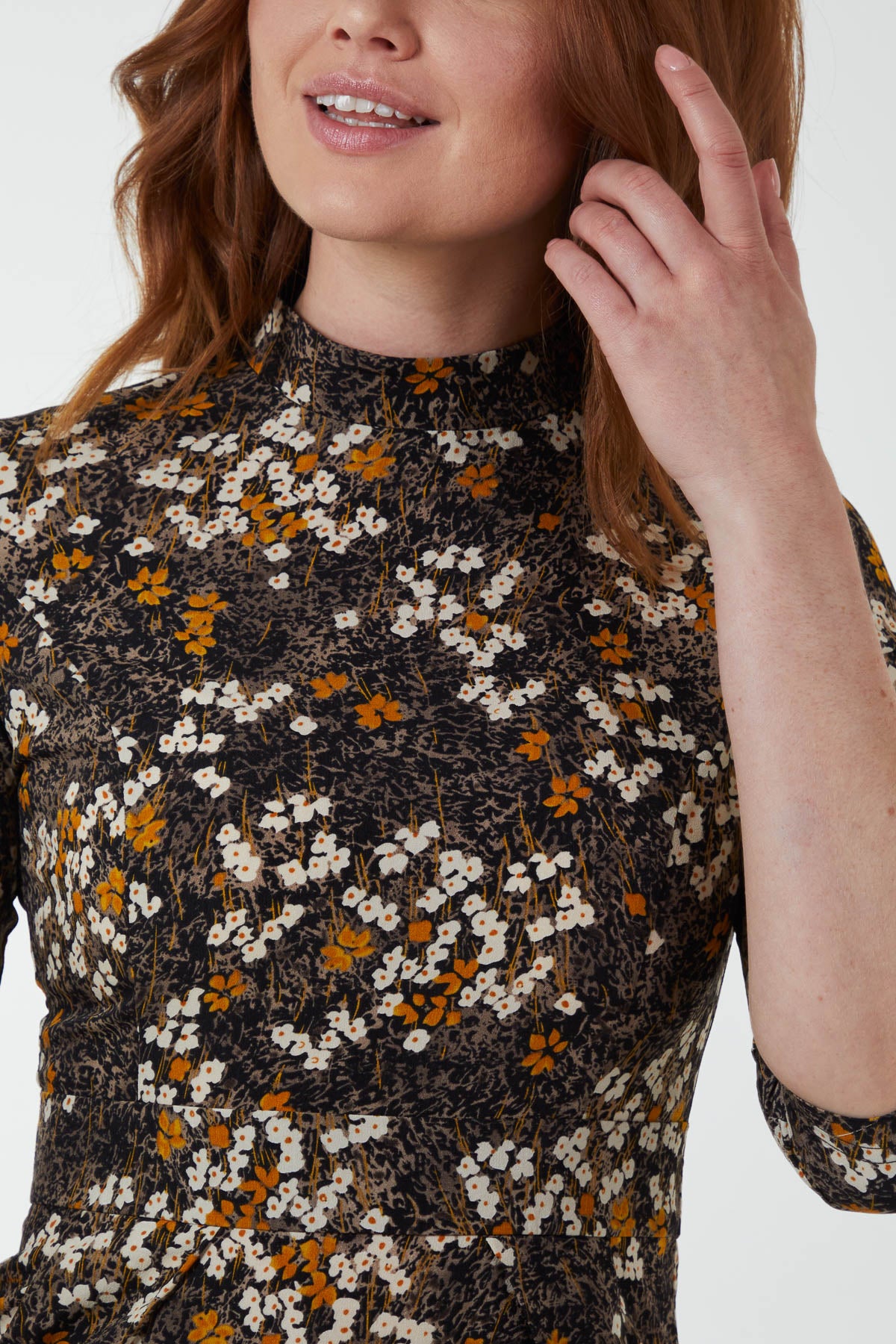 High Neck Floral Bodycon Mini Dress