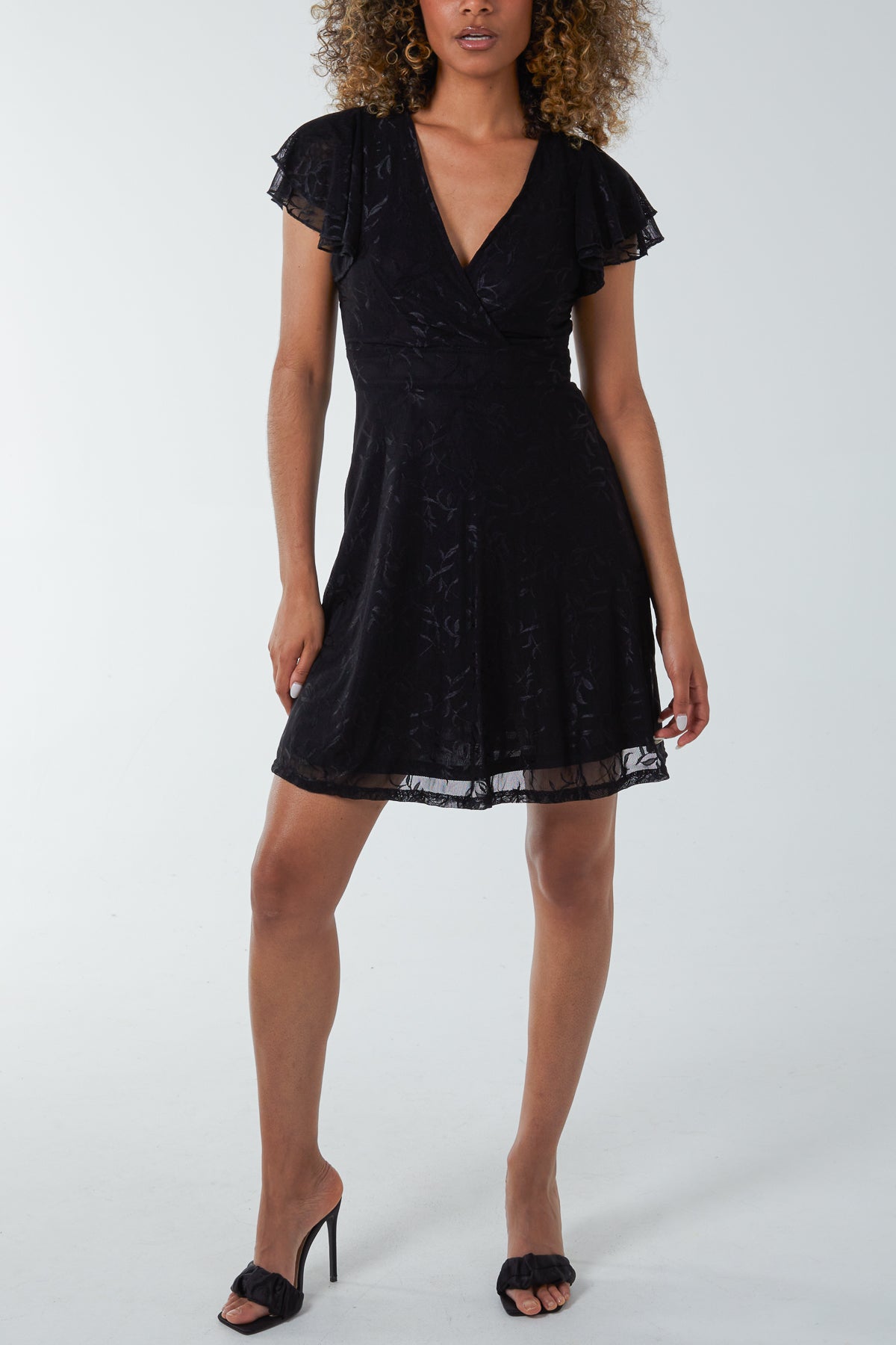 Embroidery Double Frill Wrap Mini Dress