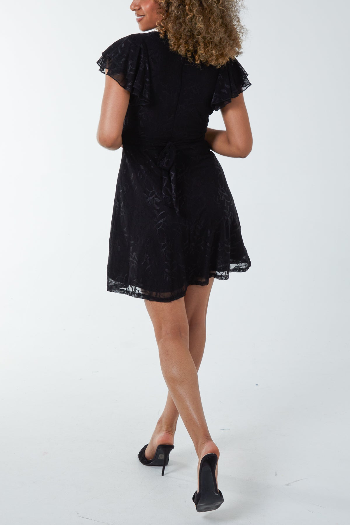 Embroidery Double Frill Wrap Mini Dress