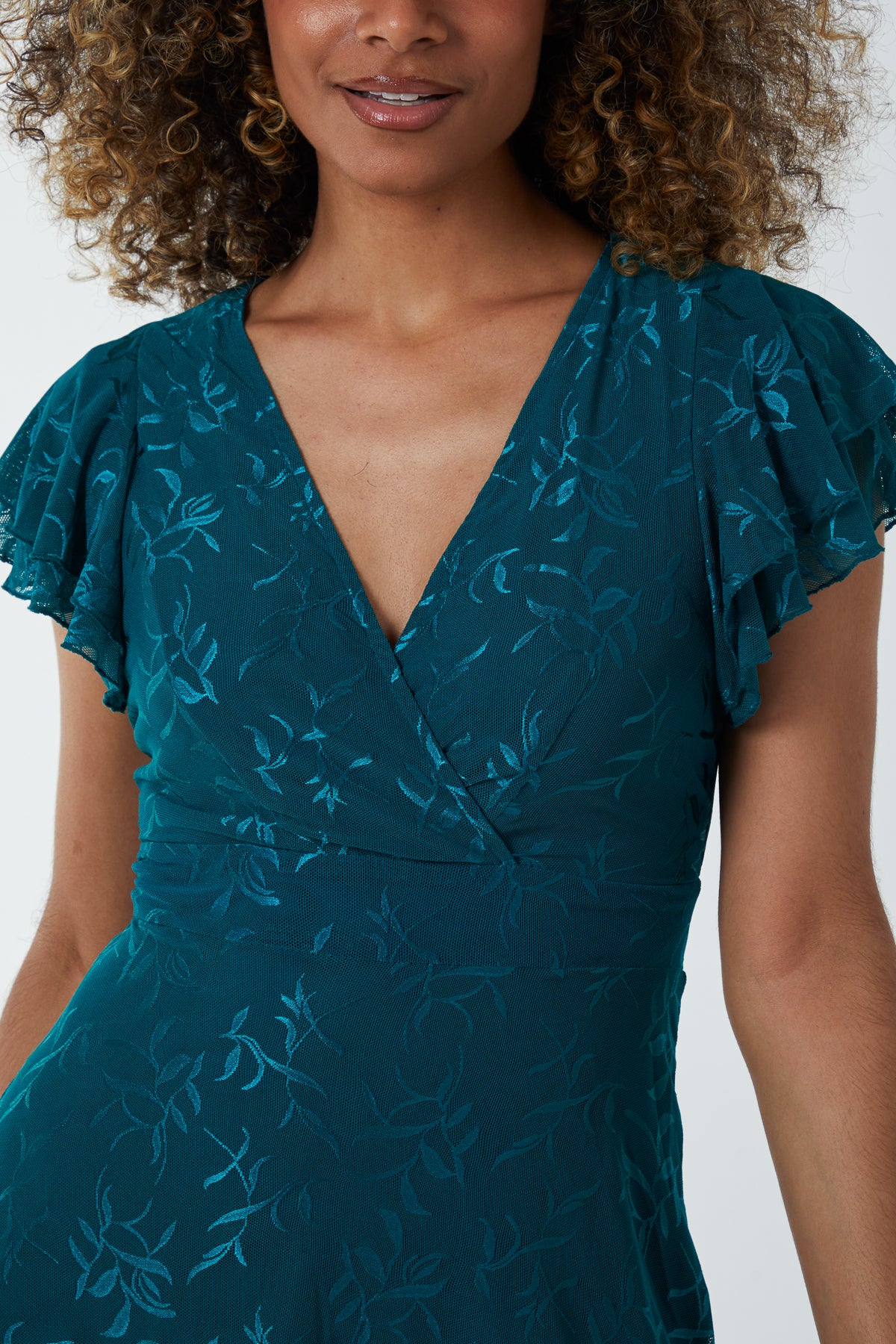 Embroidery Double Frill Wrap Mini Dress