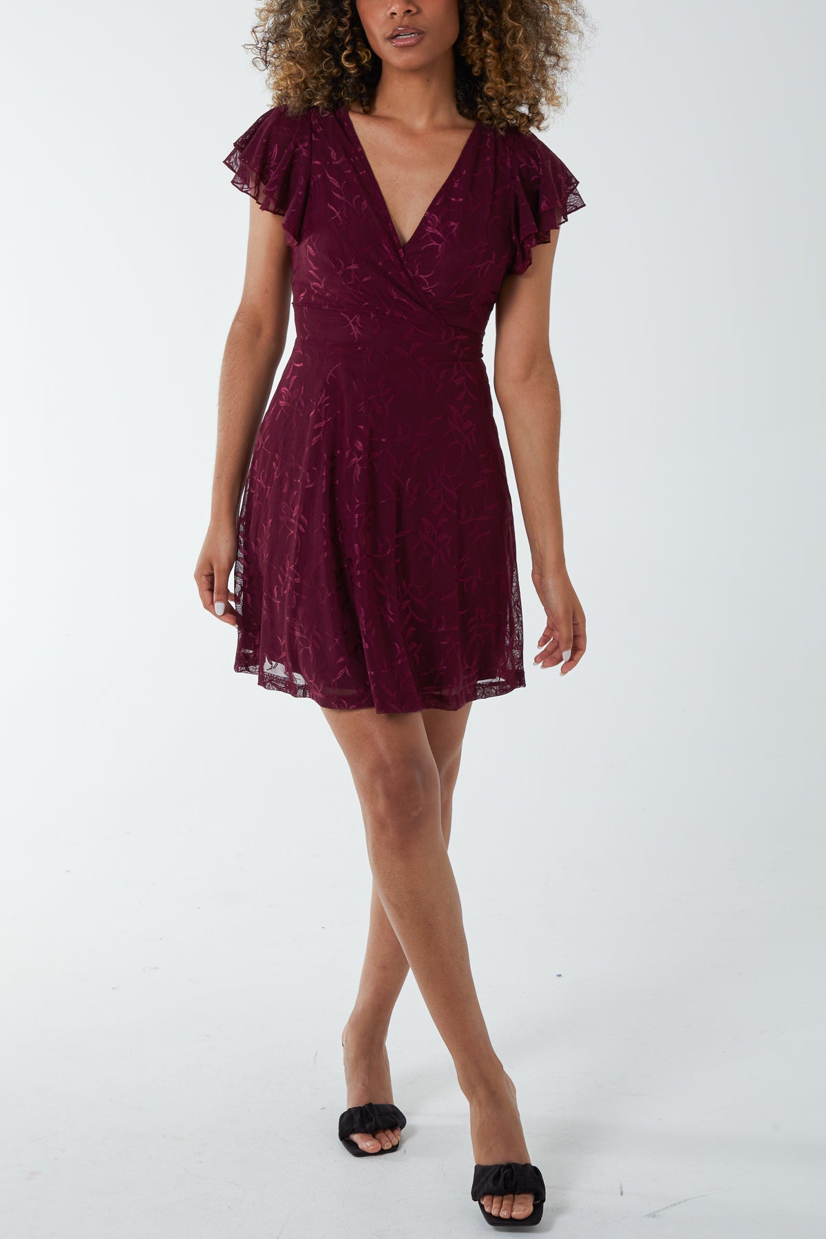 Embroidery Double Frill Wrap Mini Dress