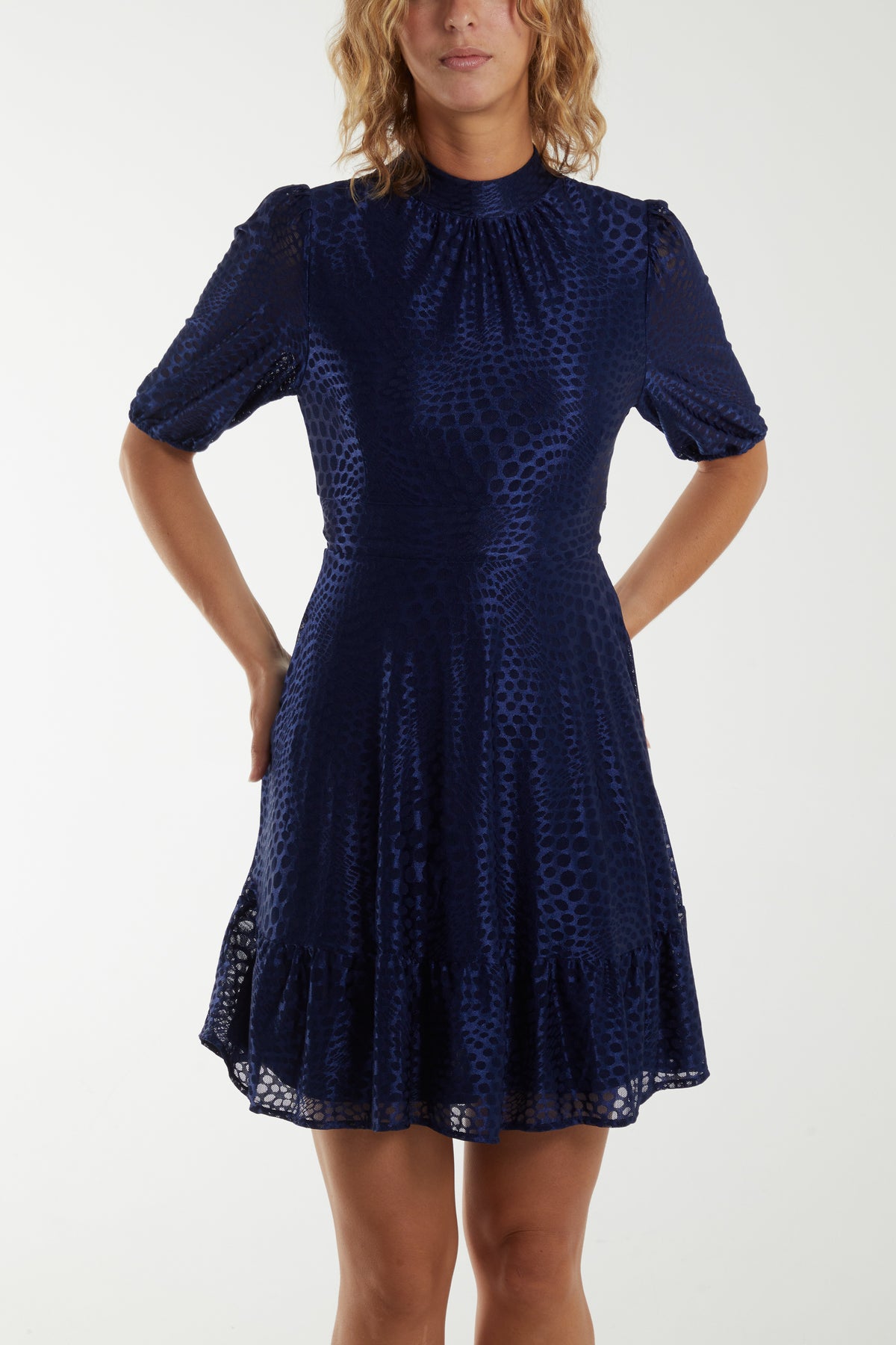 Mesh Detail High Neck Mini Dress