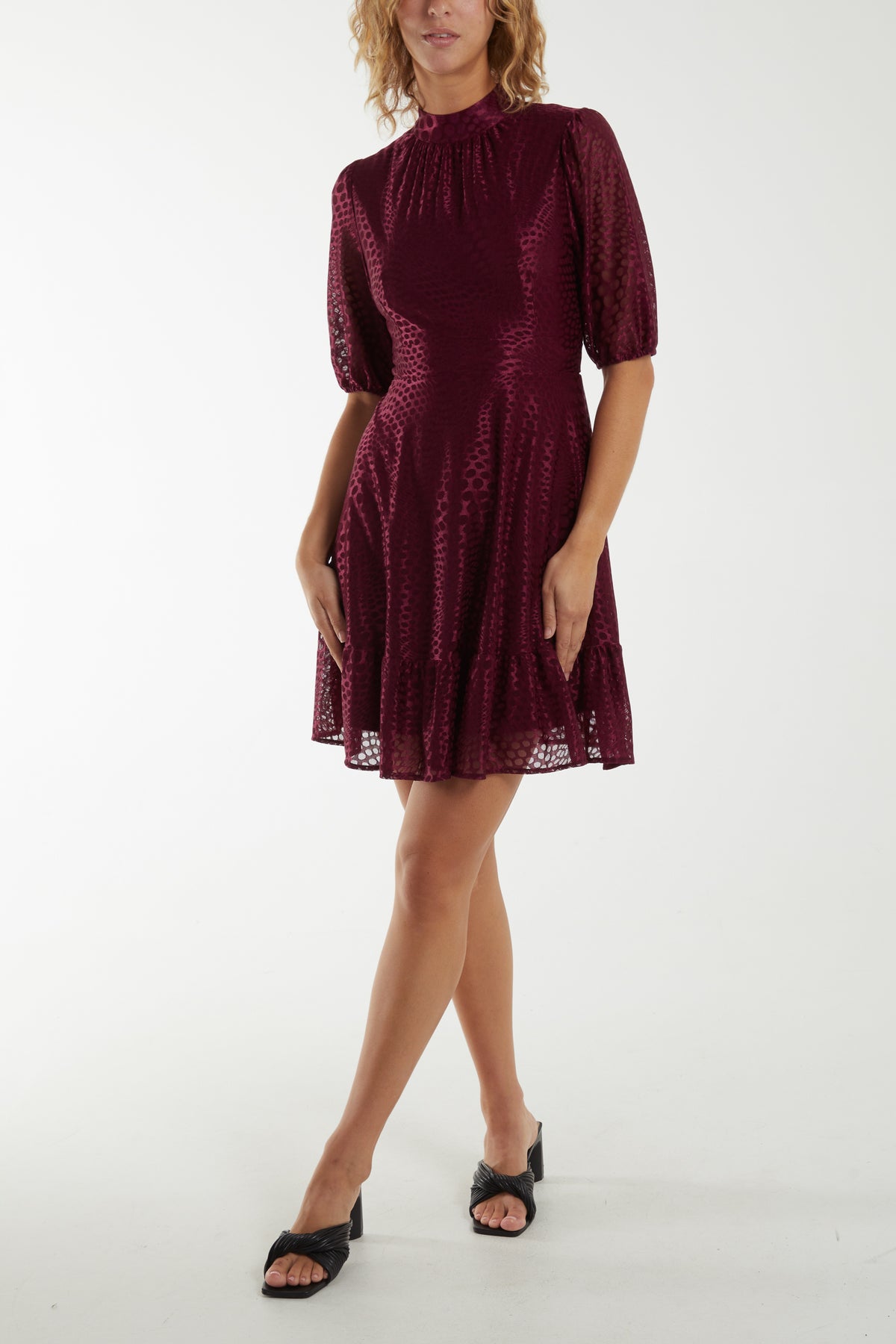 Mesh Detail High Neck Mini Dress