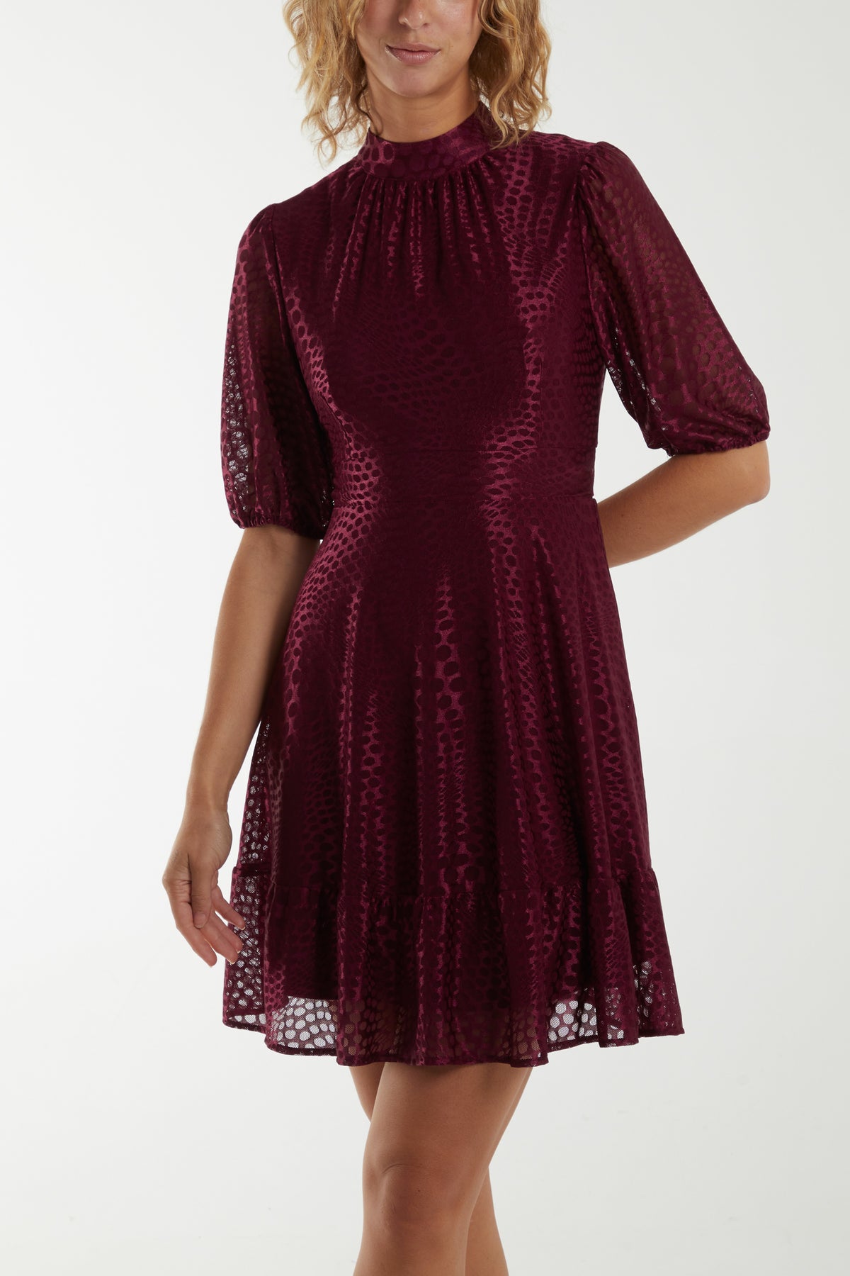 Mesh Detail High Neck Mini Dress