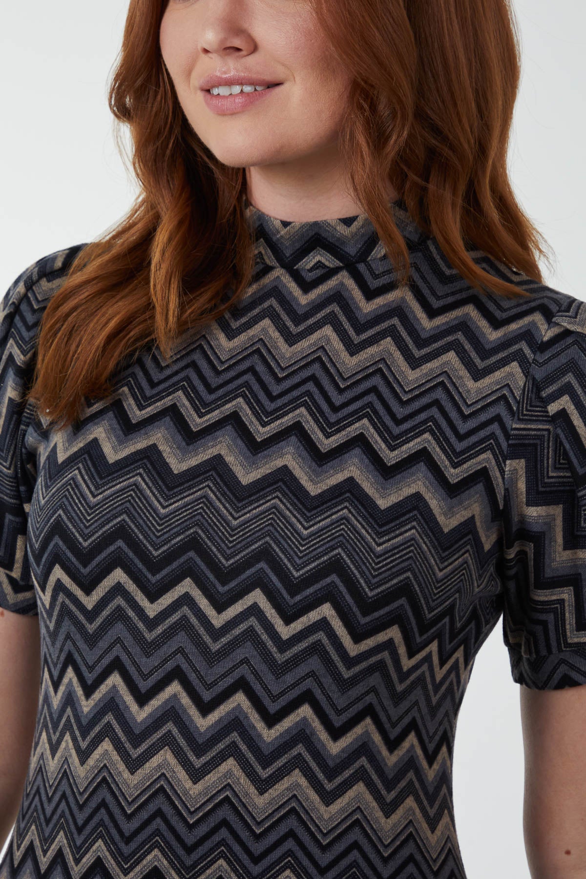 Diagonal Print High Neck Mini Dress