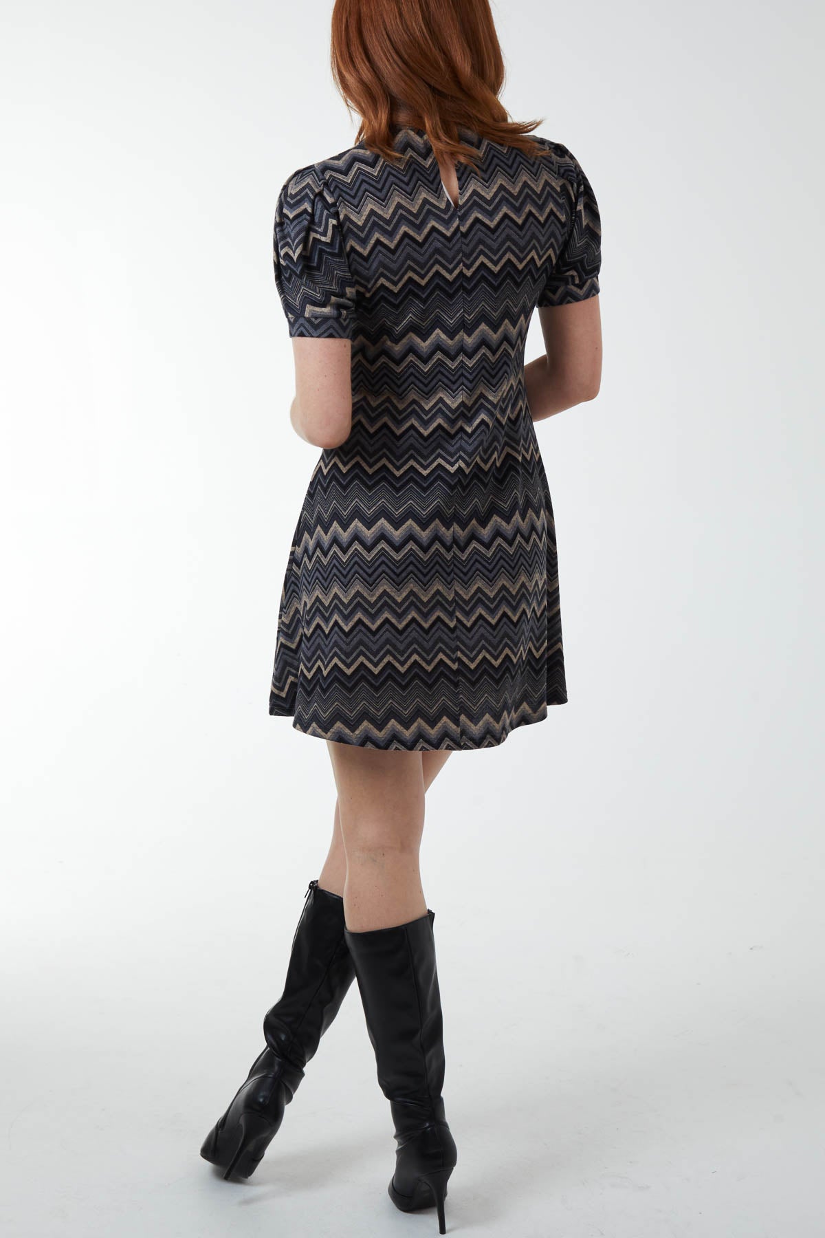 Diagonal Print High Neck Mini Dress