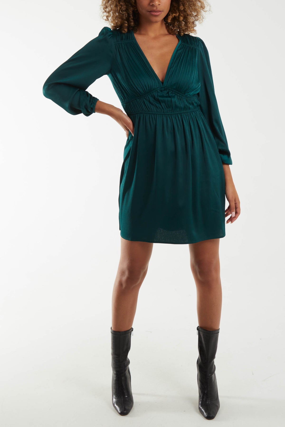 Long Sleeve V-Neck Mini Dress