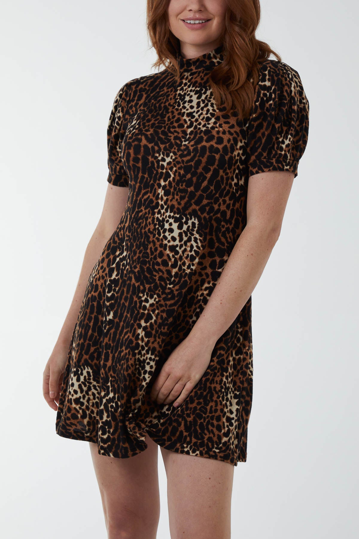 Animal Print High Neck Mini Dress