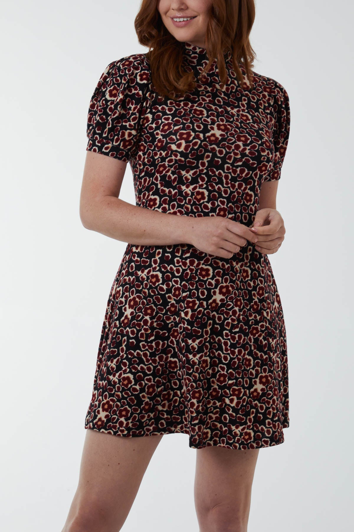 Floral Print High Neck Mini Dress